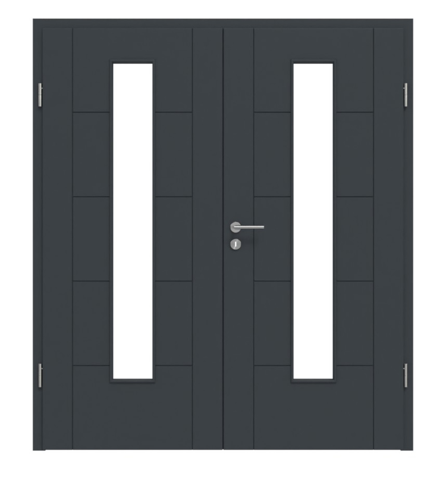 HÖRMANN Doppelflügeltür Groove 13 Anthrazit RAL 7016 Lack DesignLine mit Lichtausschnitt LA 24 mittig mit Zarge