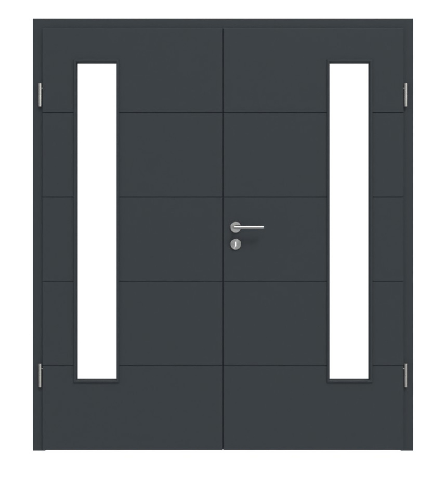 HÖRMANN Doppelflügeltür Groove 15 Anthrazit RAL 7016 Lack DesignLine mit Lichtausschnitt LA 24 bandseitig mit Zarge