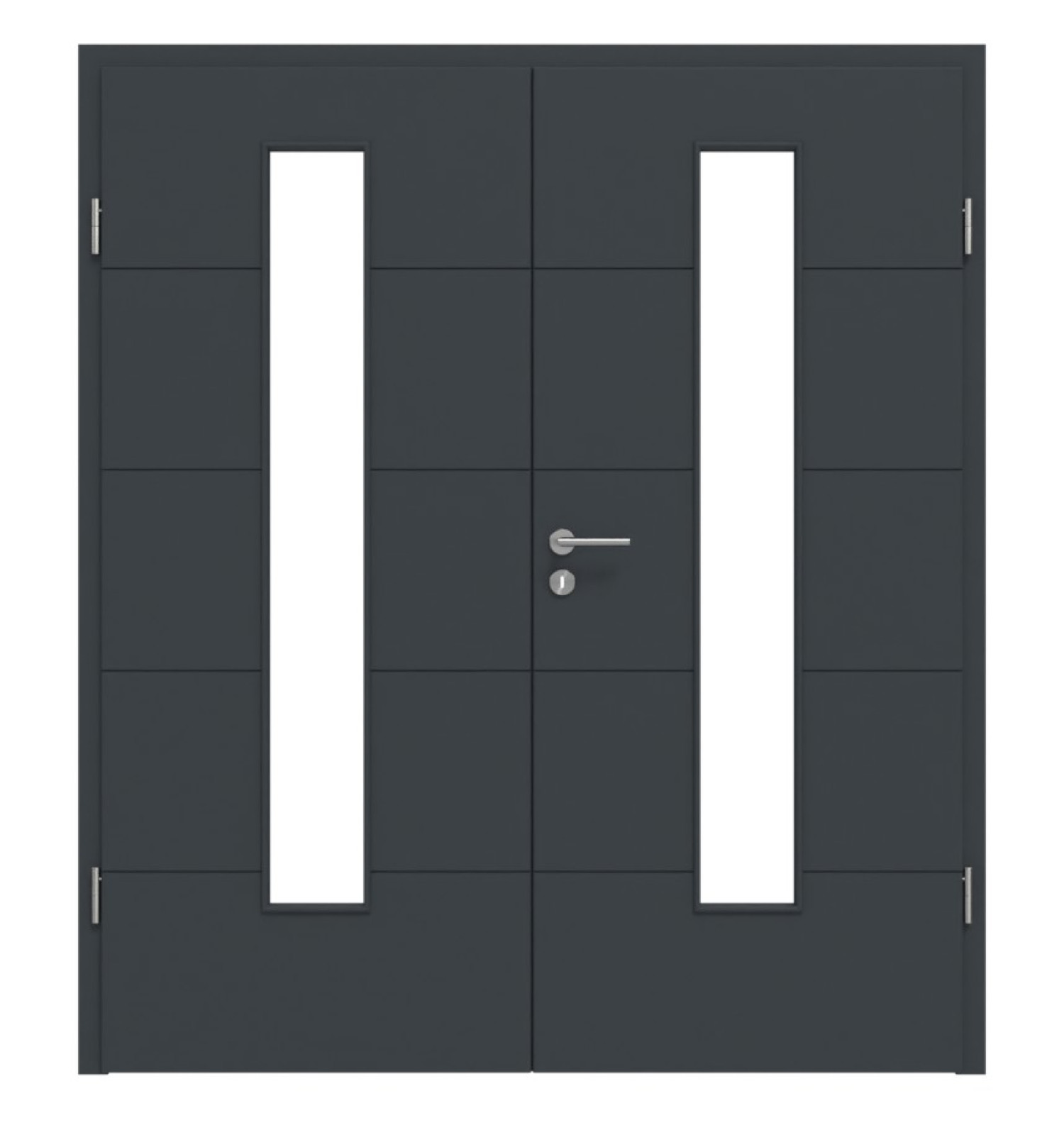 HÖRMANN Doppelflügeltür Groove 15 Anthrazit RAL 7016 Lack DesignLine mit Lichtausschnitt LA 24 mittig mit Zarge