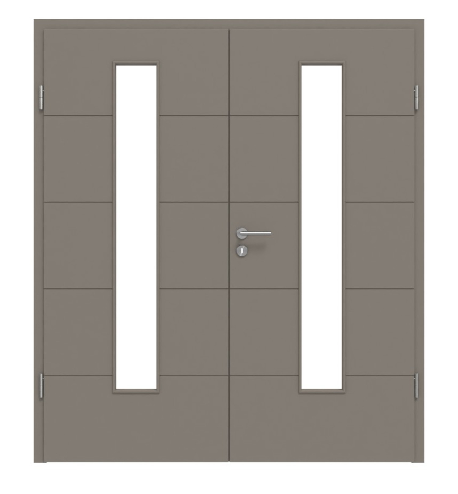 HÖRMANN Doppelflügeltür Groove 15 Taupe RAL 7048 Lack DesignLine mit Lichtausschnitt LA 24 mittig mit Zarge