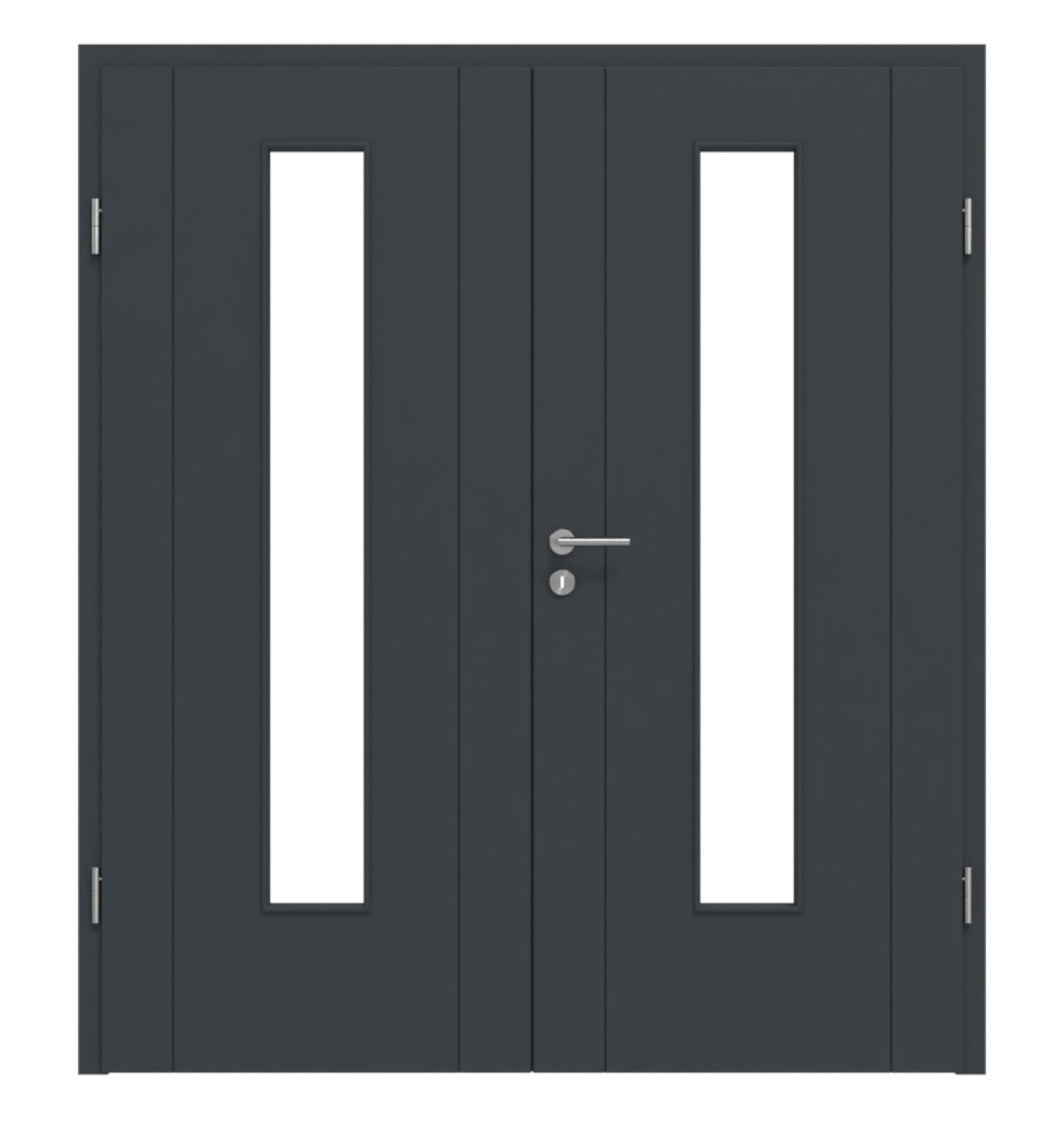 HÖRMANN Doppelflügeltür Groove 16 Anthrazit RAL 7016 Lack DesignLine mit Lichtausschnitt LA 24 mittig mit Zarge