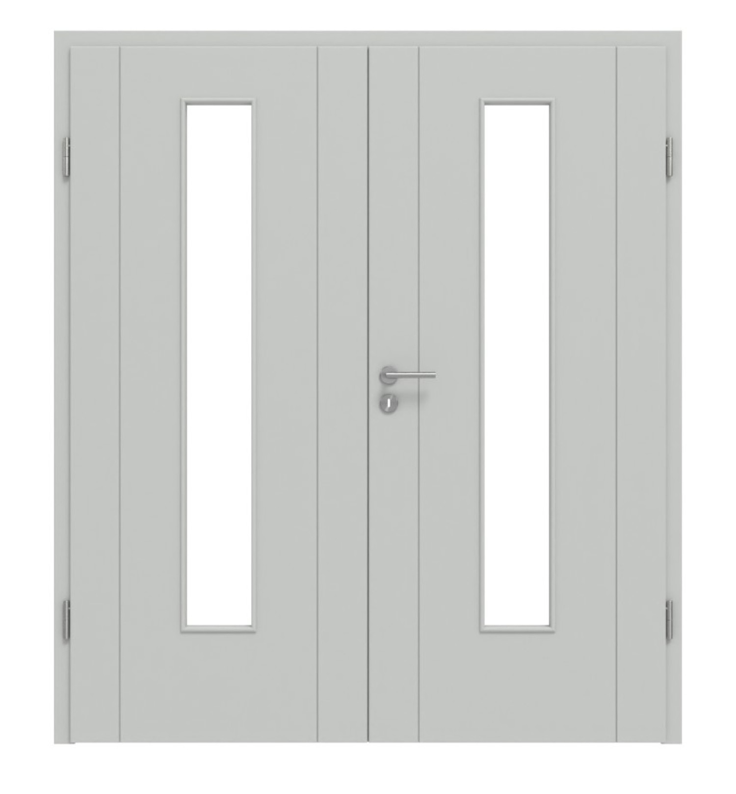 HÖRMANN Doppelflügeltür Groove 16 Grau RAL 7035 Lack DesignLine mit Lichtausschnitt LA 24 mittig mit Zarge