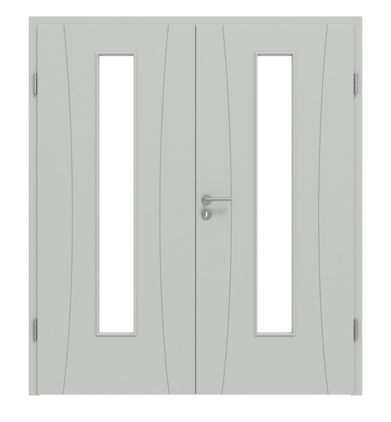 HÖRMANN Doppelflügeltür Groove 20 Grau RAL 7035 Lack DesignLine mit Lichtausschnitt LA 24 mittig mit Zarge