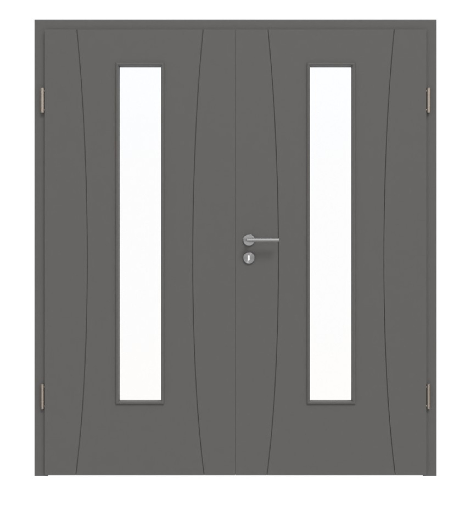 HÖRMANN Doppelflügeltür Groove 20 Staubgrau RAL 7037 Lack DesignLine mit Lichtausschnitt LA 24 mittig mit Zarge
