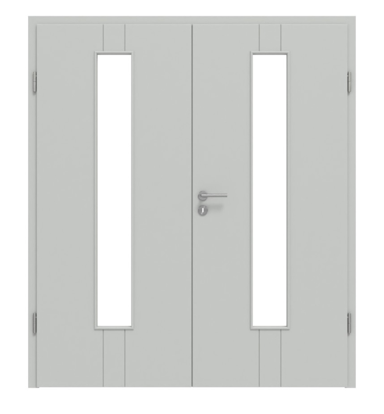 HÖRMANN Doppelflügeltür Groove 23 Grau RAL 7035 Lack DesignLine mit Lichtausschnitt LA 24 mittig mit Zarge