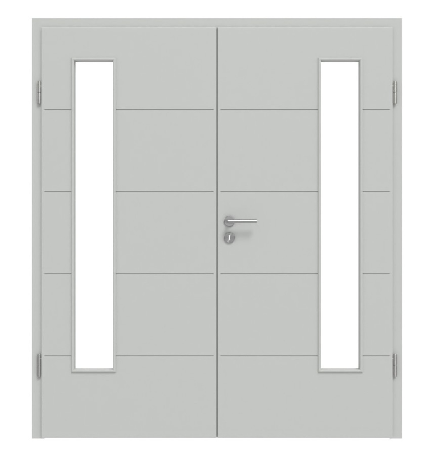 HÖRMANN Doppelflügeltür Groove 27 Grau RAL 7035 Lack DesignLine mit Lichtausschnitt LA 24 bandseitig mit Zarge