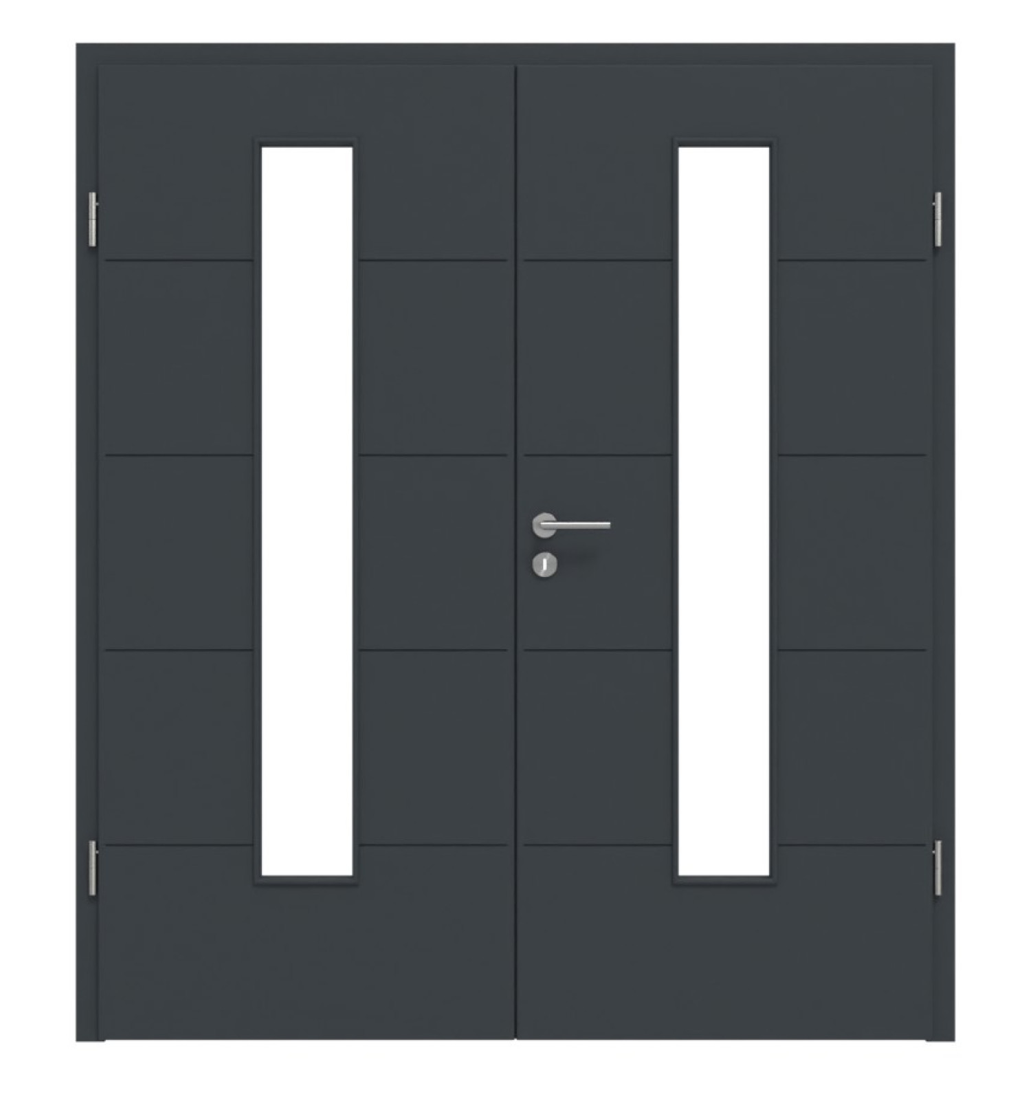 HÖRMANN Doppelflügeltür Groove 27 Anthrazit RAL 7016 Lack DesignLine mit Lichtausschnitt LA 24 mittig mit Zarge