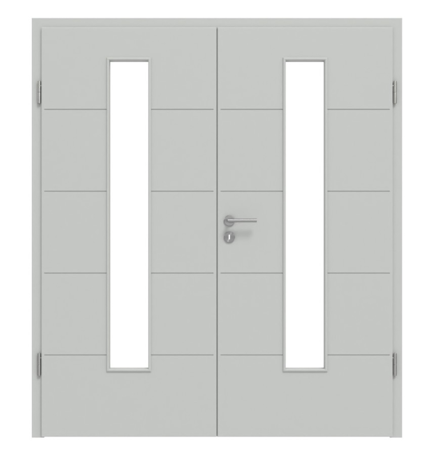 HÖRMANN Doppelflügeltür Groove 27 Grau RAL 7035 Lack DesignLine mit Lichtausschnitt LA 24 mittig mit Zarge
