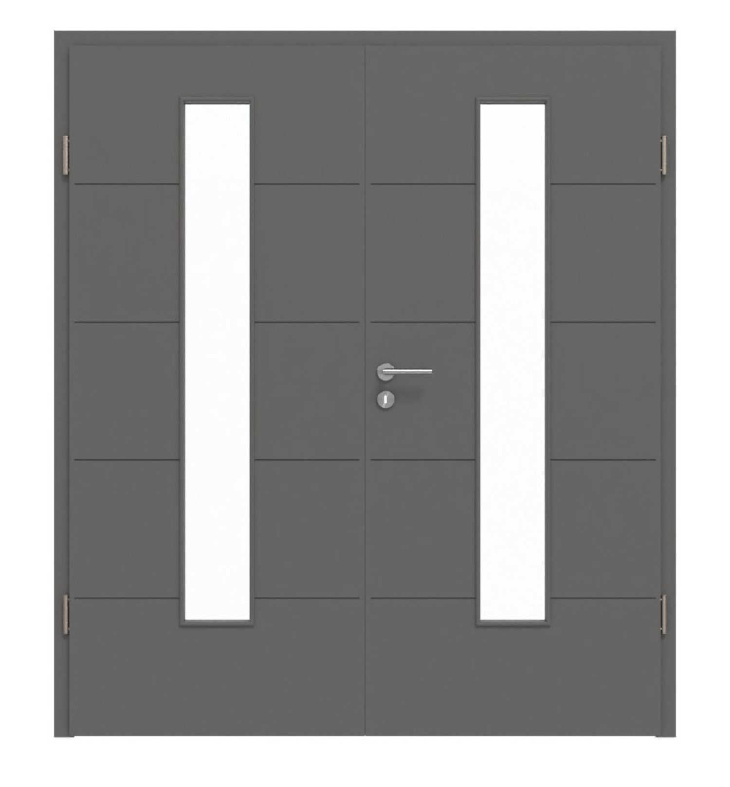 HÖRMANN Doppelflügeltür Groove 27 Staubgrau RAL 7037 Lack DesignLine mit Lichtausschnitt LA 24 mittig mit Zarge