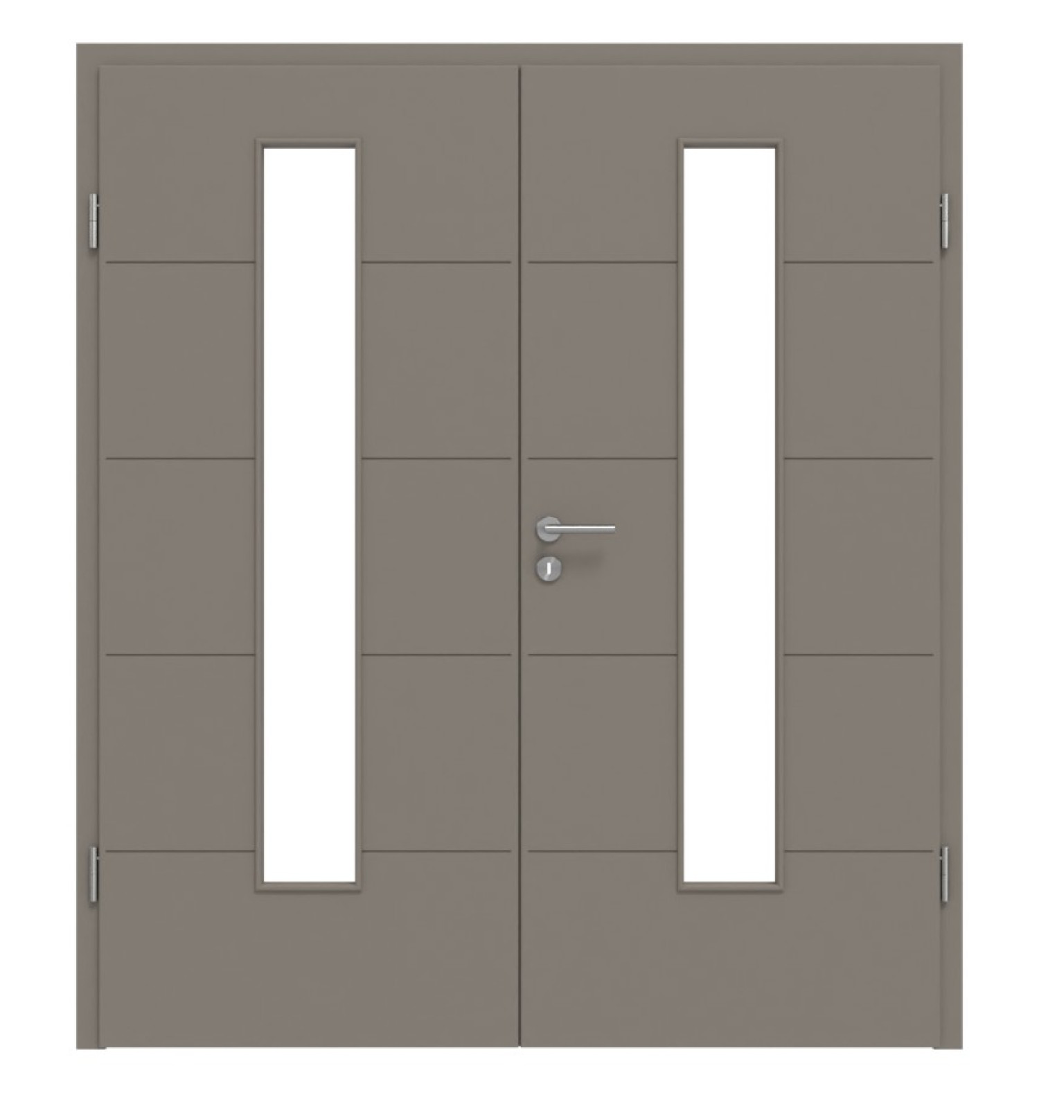 HÖRMANN Doppelflügeltür Groove 27 Taupe RAL 7048 Lack DesignLine mit Lichtausschnitt LA 24 mittig mit Zarge