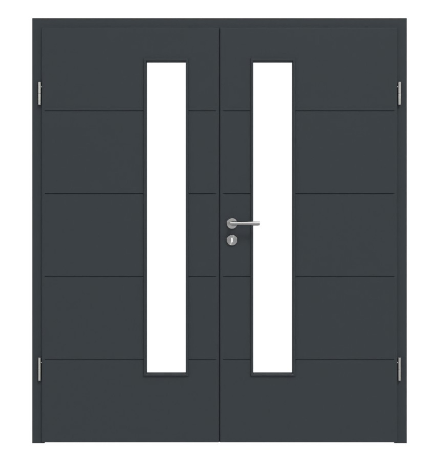 HÖRMANN Doppelflügeltür Groove 27 Anthrazit RAL 7016 Lack DesignLine mit Lichtausschnitt LA 24 schlossseitig mit Zarge