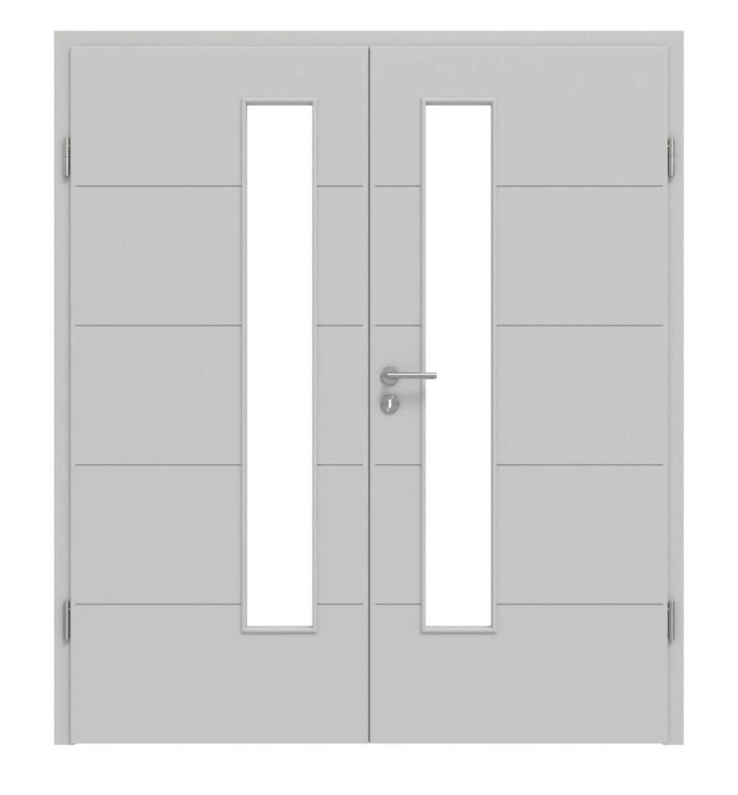 HÖRMANN Doppelflügeltür Groove 27 Grau RAL 7035 Lack DesignLine mit Lichtausschnitt LA 24 schlossseitig mit Zarge