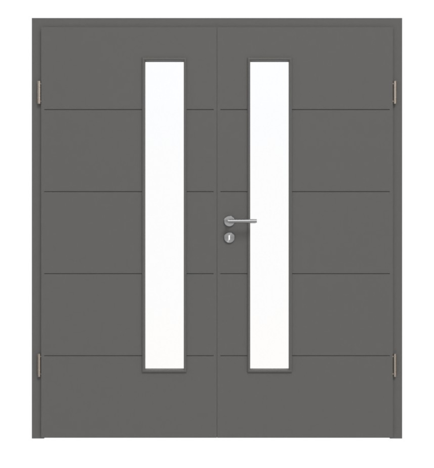 HÖRMANN Doppelflügeltür Groove 27 Staubgrau RAL 7037 Lack DesignLine mit Lichtausschnitt LA 24 schlossseitig mit Zarge