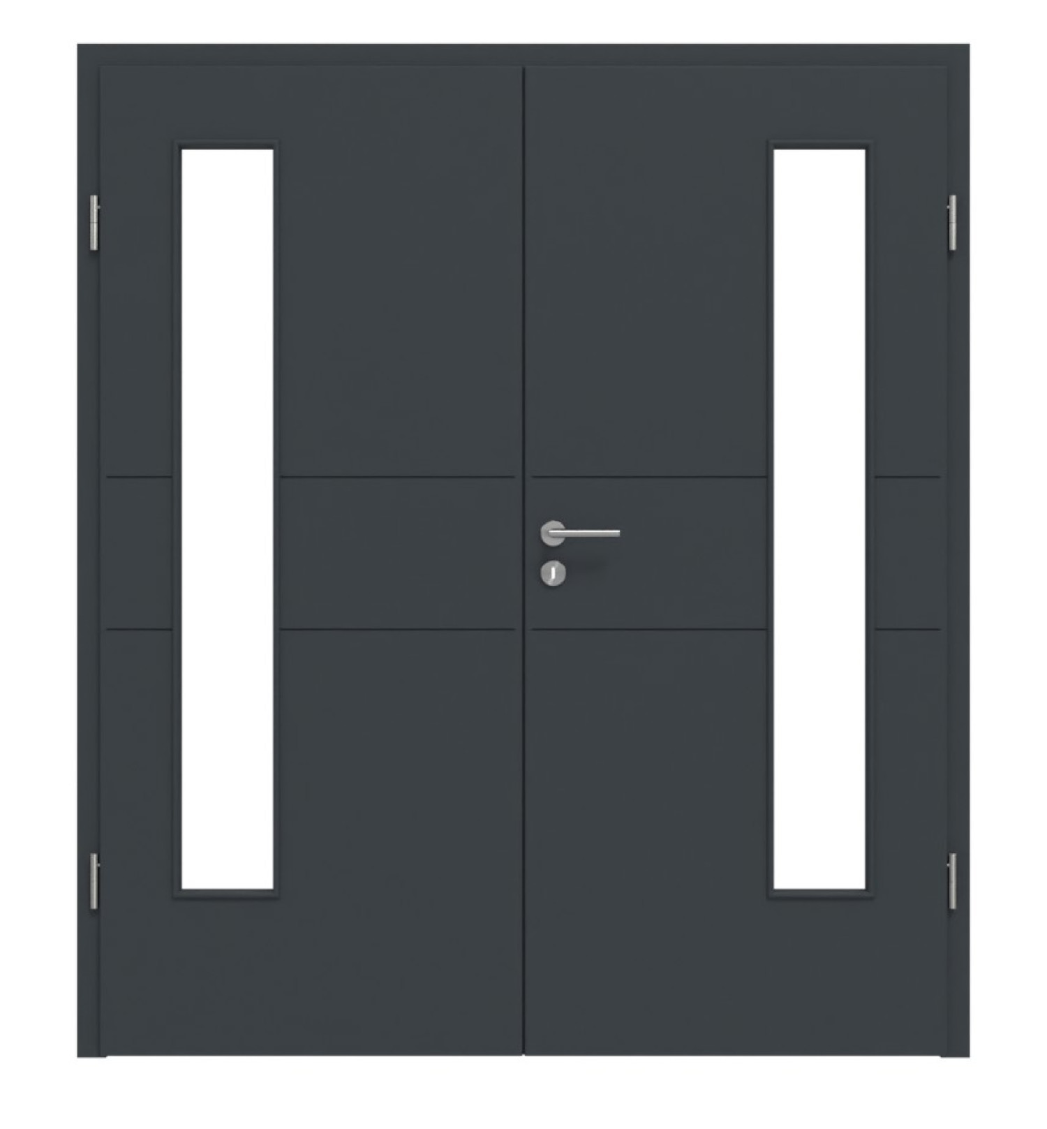 HÖRMANN Doppelflügeltür Groove 29 Anthrazit RAL 7016 Lack DesignLine mit Lichtausschnitt LA 24 bandseitig mit Zarge