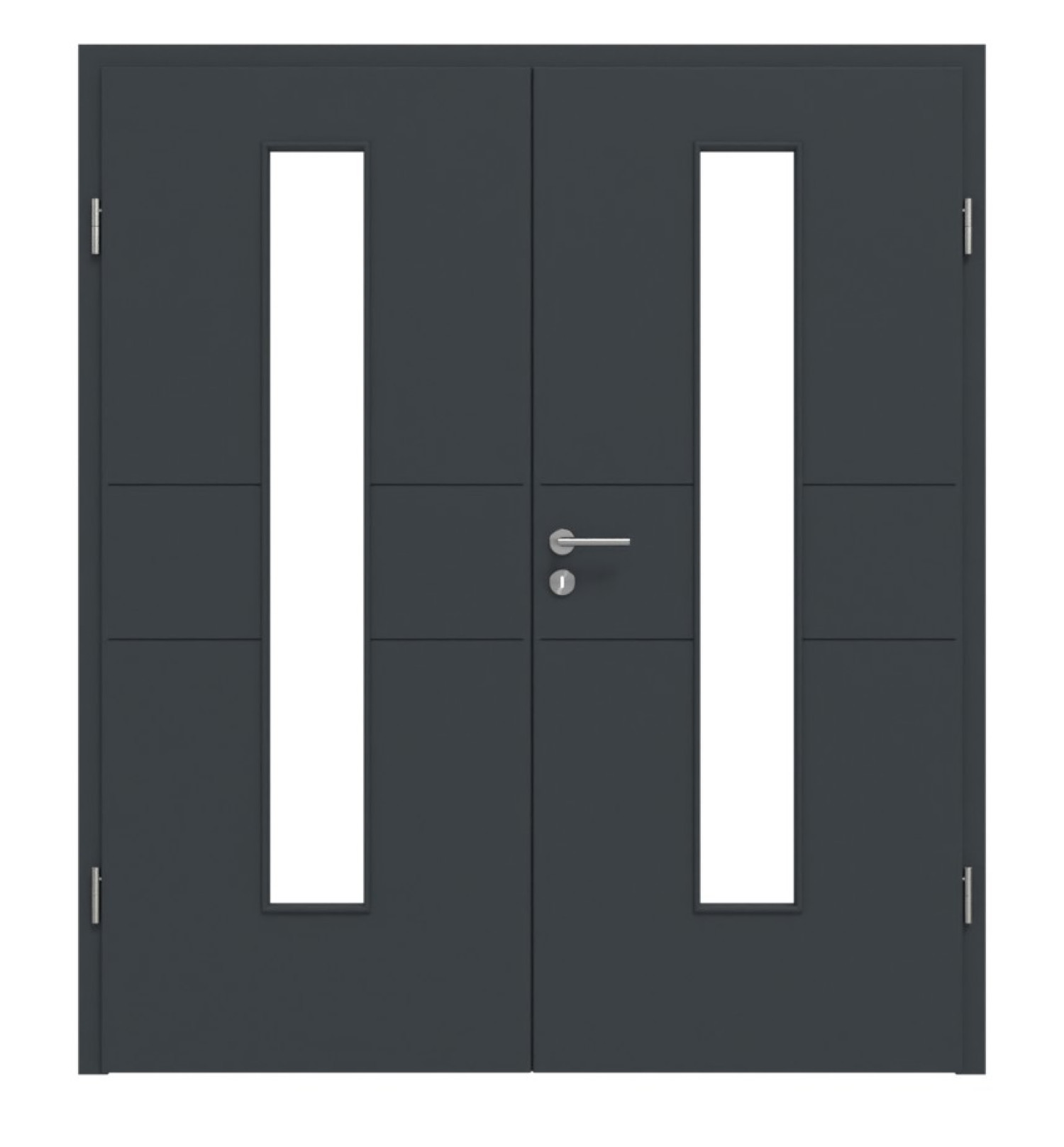 HÖRMANN Doppelflügeltür Groove 29 Anthrazit RAL 7016 Lack DesignLine mit Lichtausschnitt LA 24 mittig mit Zarge