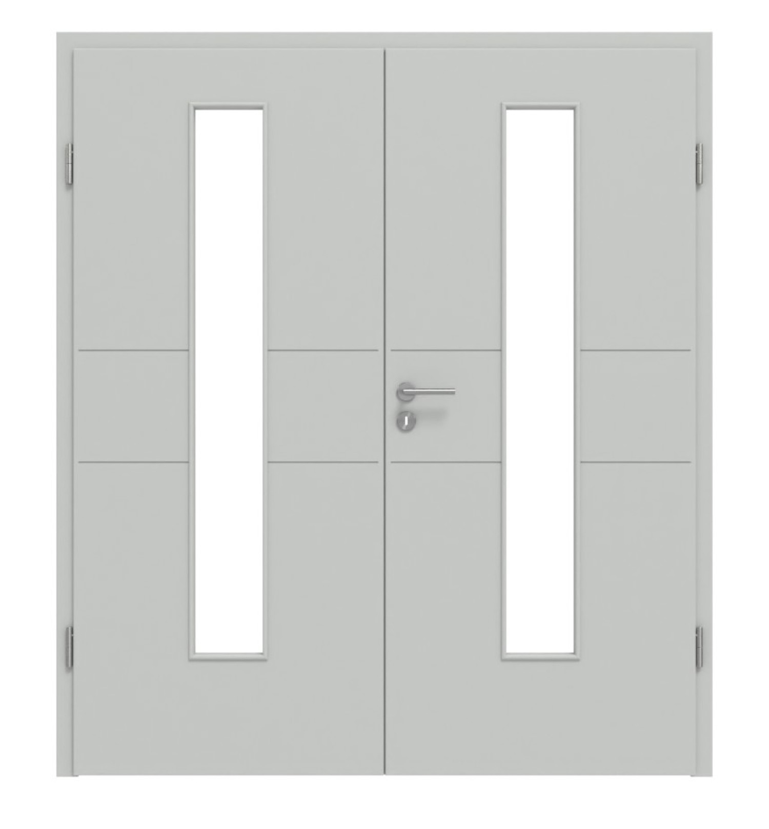 HÖRMANN Doppelflügeltür Groove 29 Grau RAL 7035 Lack DesignLine mit Lichtausschnitt LA 24 mittig mit Zarge