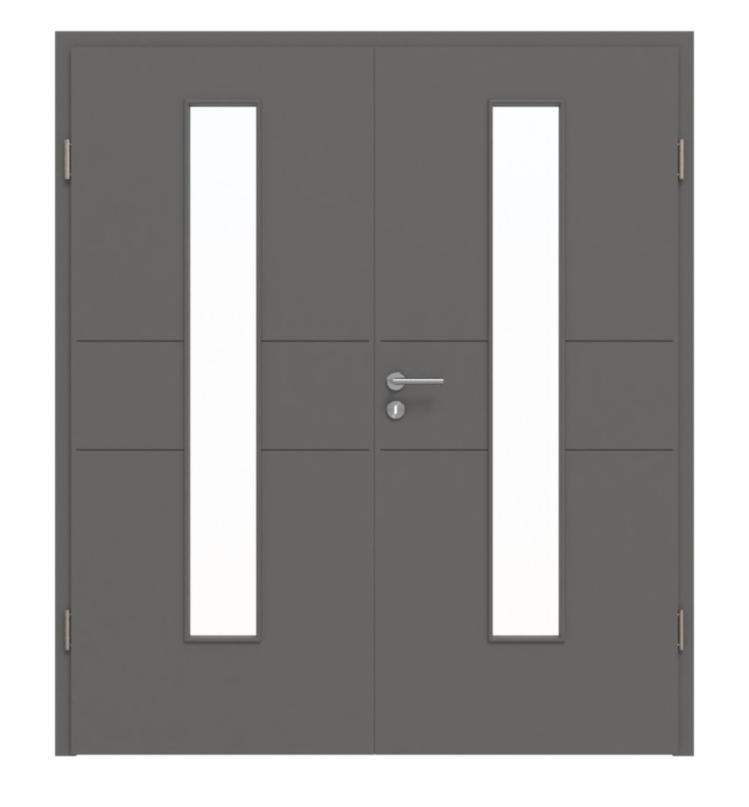 HÖRMANN Doppelflügeltür Groove 29 Staubgrau RAL 7037 Lack DesignLine mit Lichtausschnitt LA 24 mittig mit Zarge