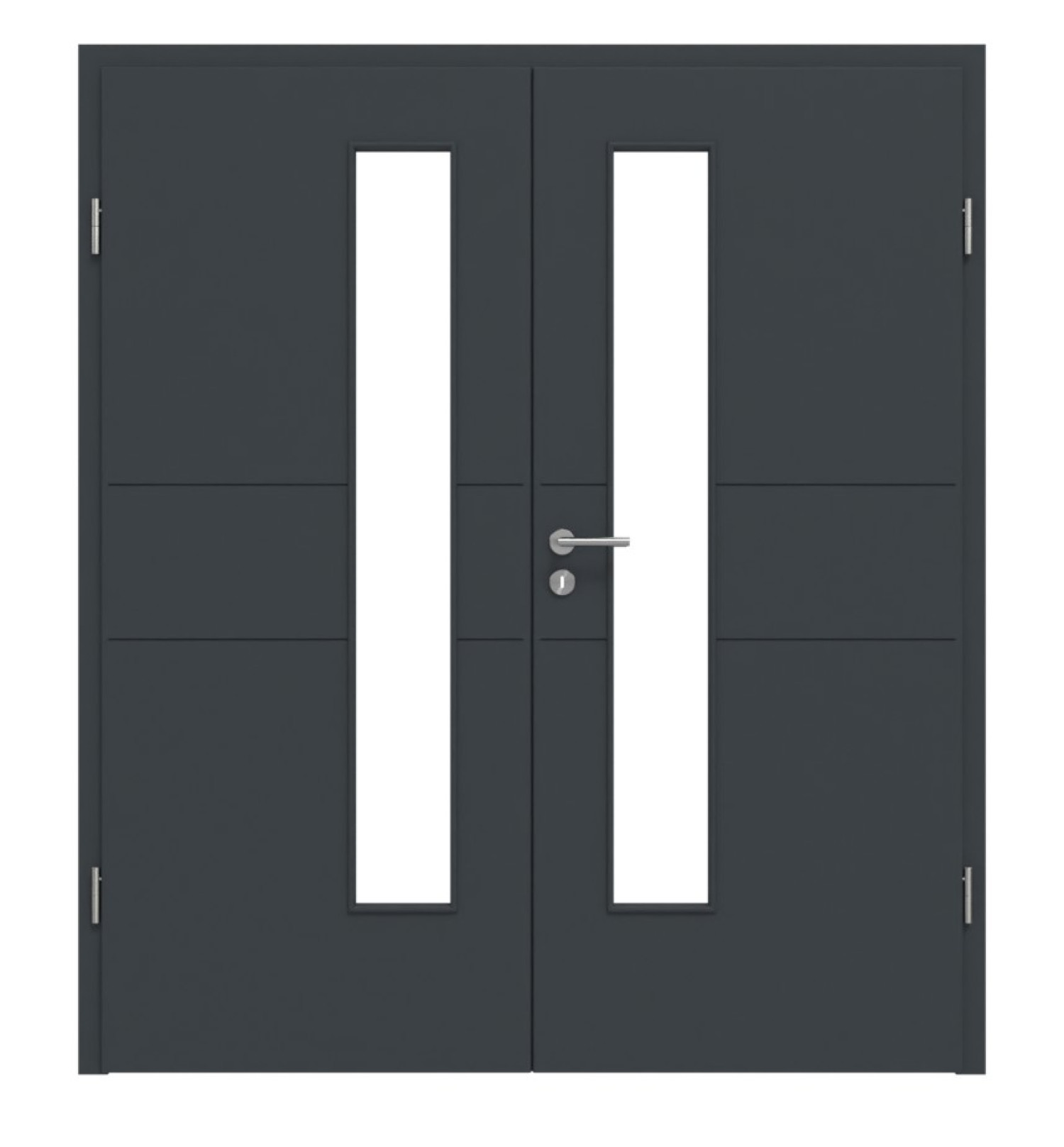 HÖRMANN Doppelflügeltür Groove 29 Anthrazit RAL 7016 Lack DesignLine mit Lichtausschnitt LA 24 schlossseitig mit Zarge