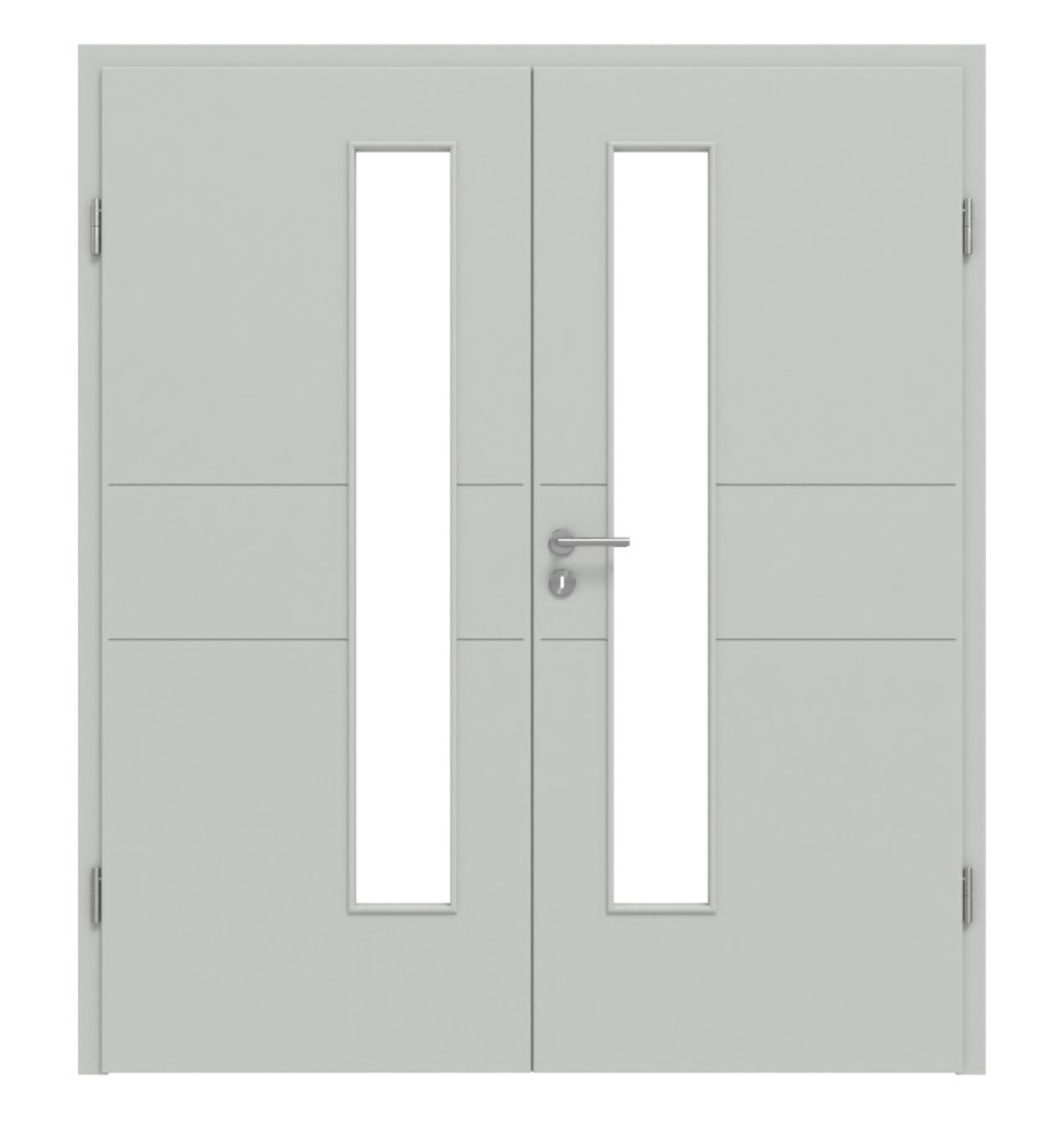 HÖRMANN Doppelflügeltür Groove 29 Grau RAL 7035 Lack DesignLine mit Lichtausschnitt LA 24 schlossseitig mit Zarge