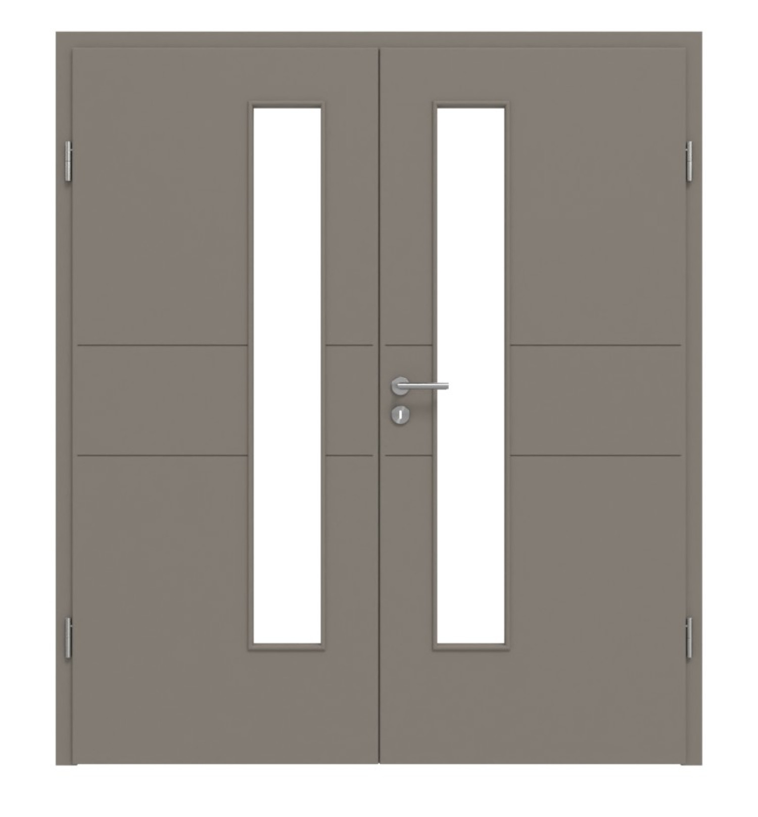 HÖRMANN Doppelflügeltür Groove 29 Taupe RAL 7048 Lack DesignLine mit Lichtausschnitt LA 24 schlossseitig mit Zarge