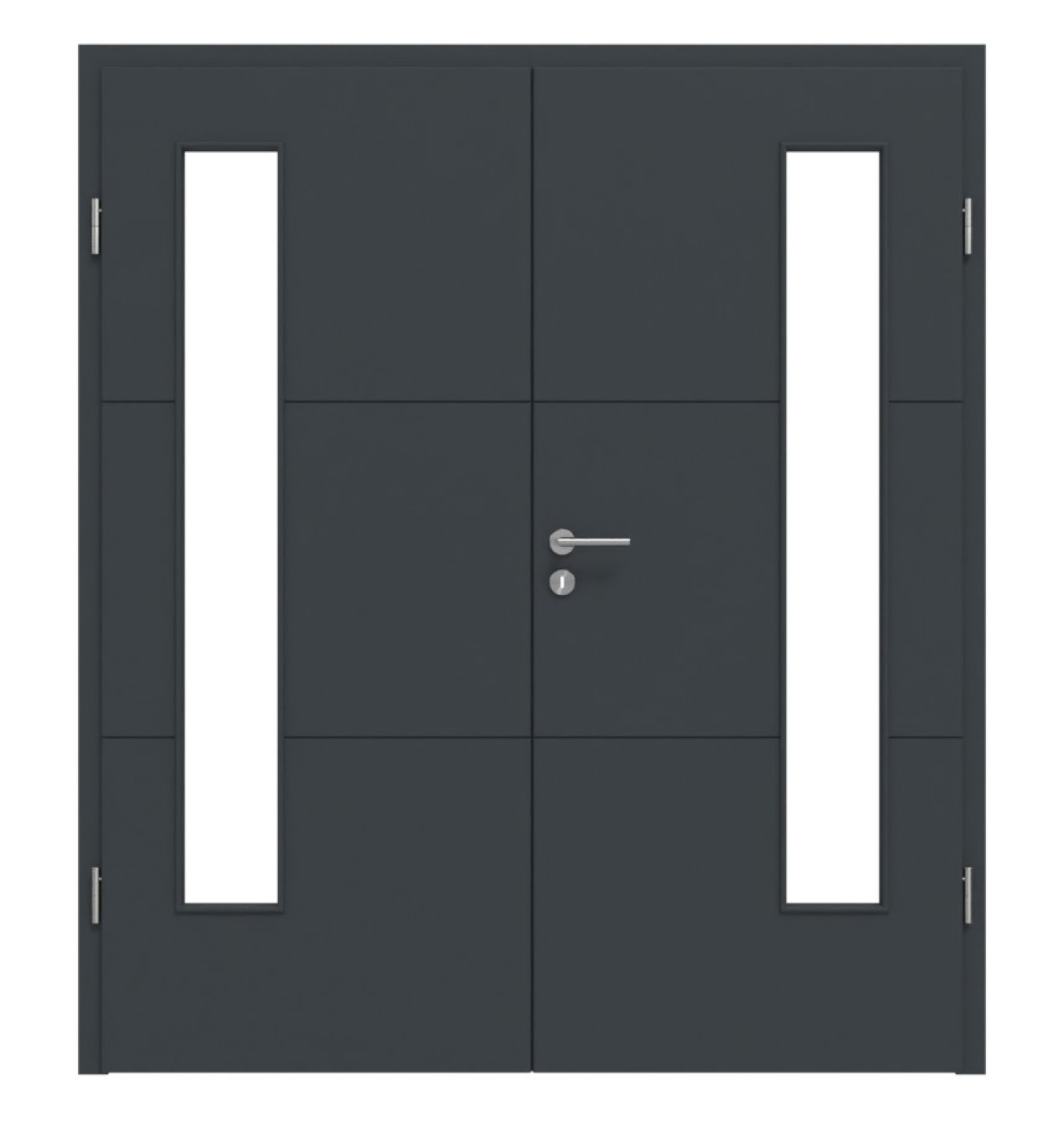 HÖRMANN Doppelflügeltür Groove 31 Anthrazit RAL 7016 Lack DesignLine mit Lichtausschnitt LA 24 bandseitig mit Zarge