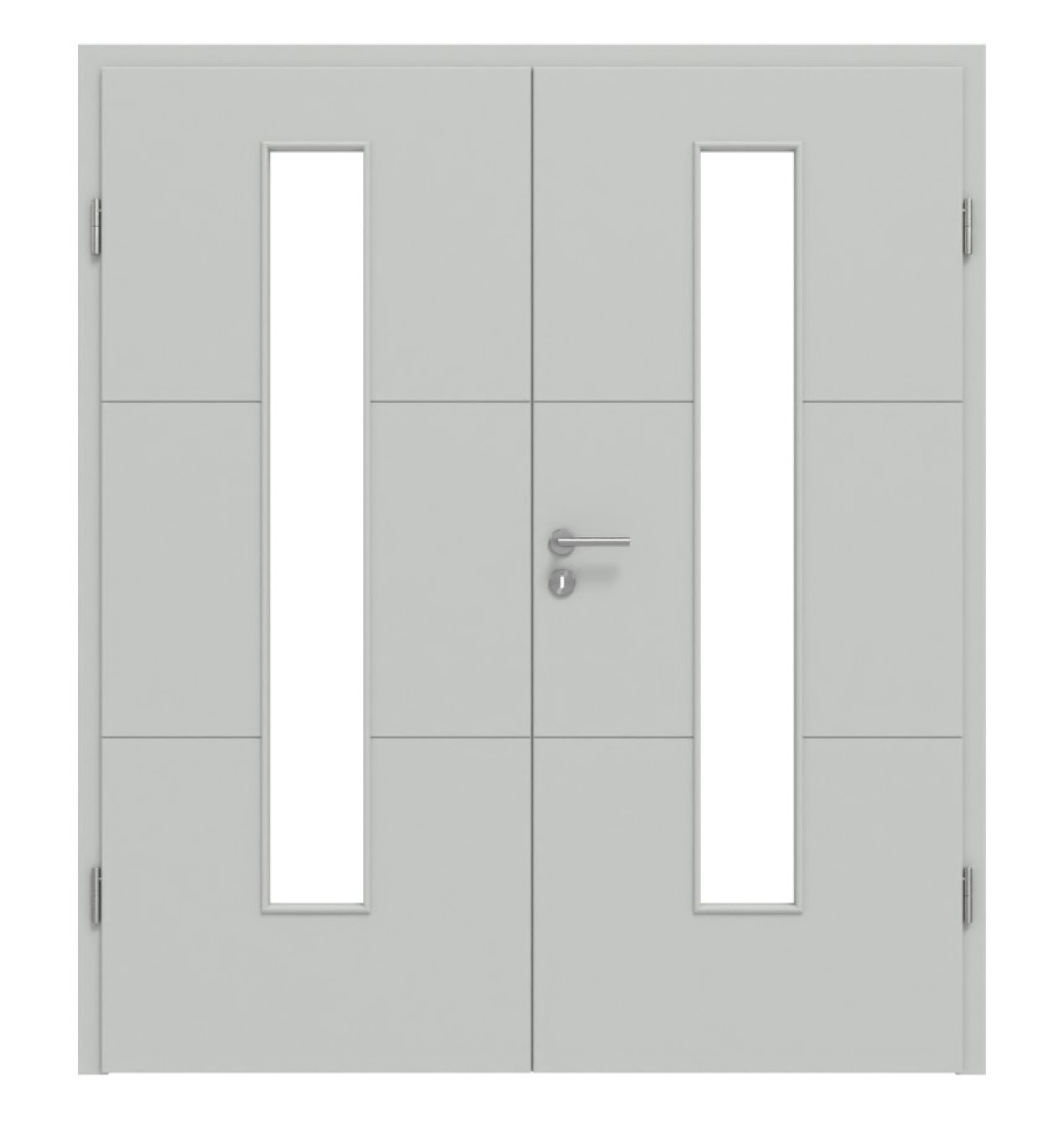 HÖRMANN Doppelflügeltür Groove 31 Grau RAL 7035 Lack DesignLine mit Lichtausschnitt LA 24 mittig mit Zarge