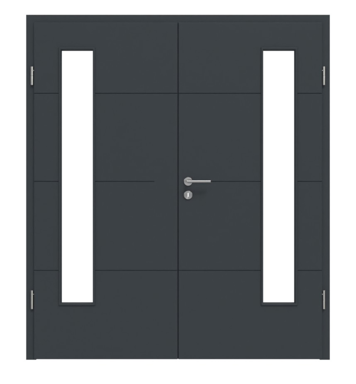 HÖRMANN Doppelflügeltür Groove 34 Anthrazit RAL 7016 Lack DesignLine mit Lichtausschnitt LA 24 bandseitig mit Zarge