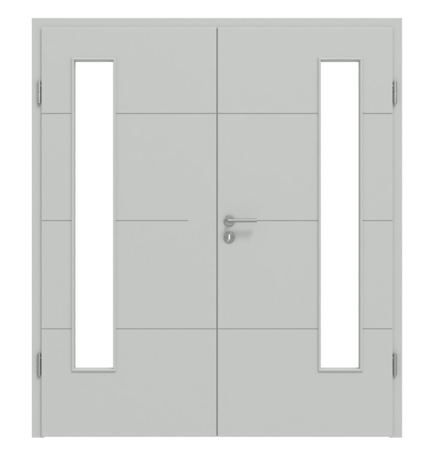 HÖRMANN Doppelflügeltür Groove 34 Grau RAL 7035 Lack DesignLine mit Lichtausschnitt LA 24 bandseitig mit Zarge