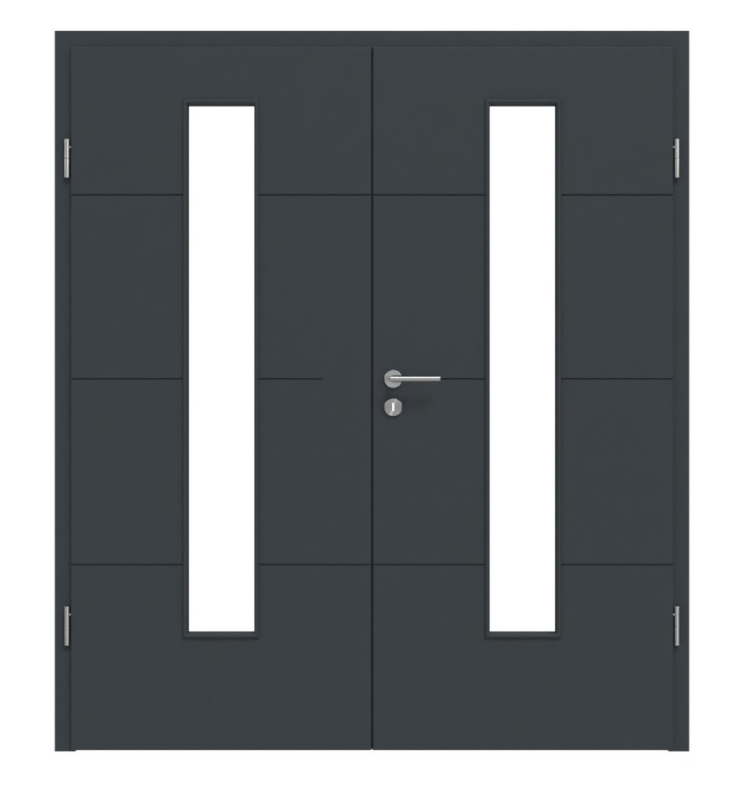 HÖRMANN Doppelflügeltür Groove 34 Anthrazit RAL 7016 Lack DesignLine mit Lichtausschnitt LA 24 mittig mit Zarge