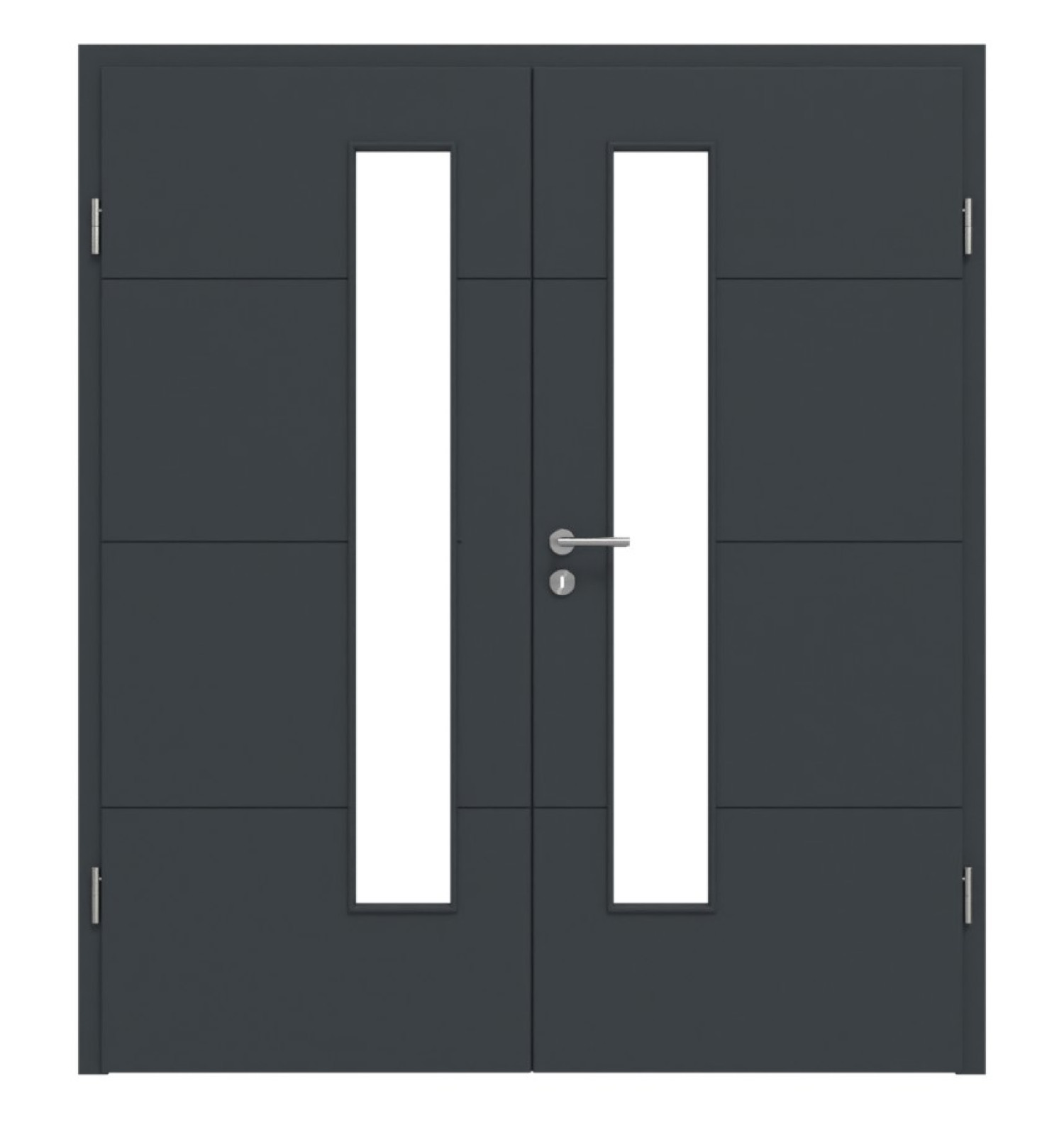 HÖRMANN Doppelflügeltür Groove 34 Anthrazit RAL 7016 Lack DesignLine mit Lichtausschnitt LA 24 schlossseitig mit Zarge
