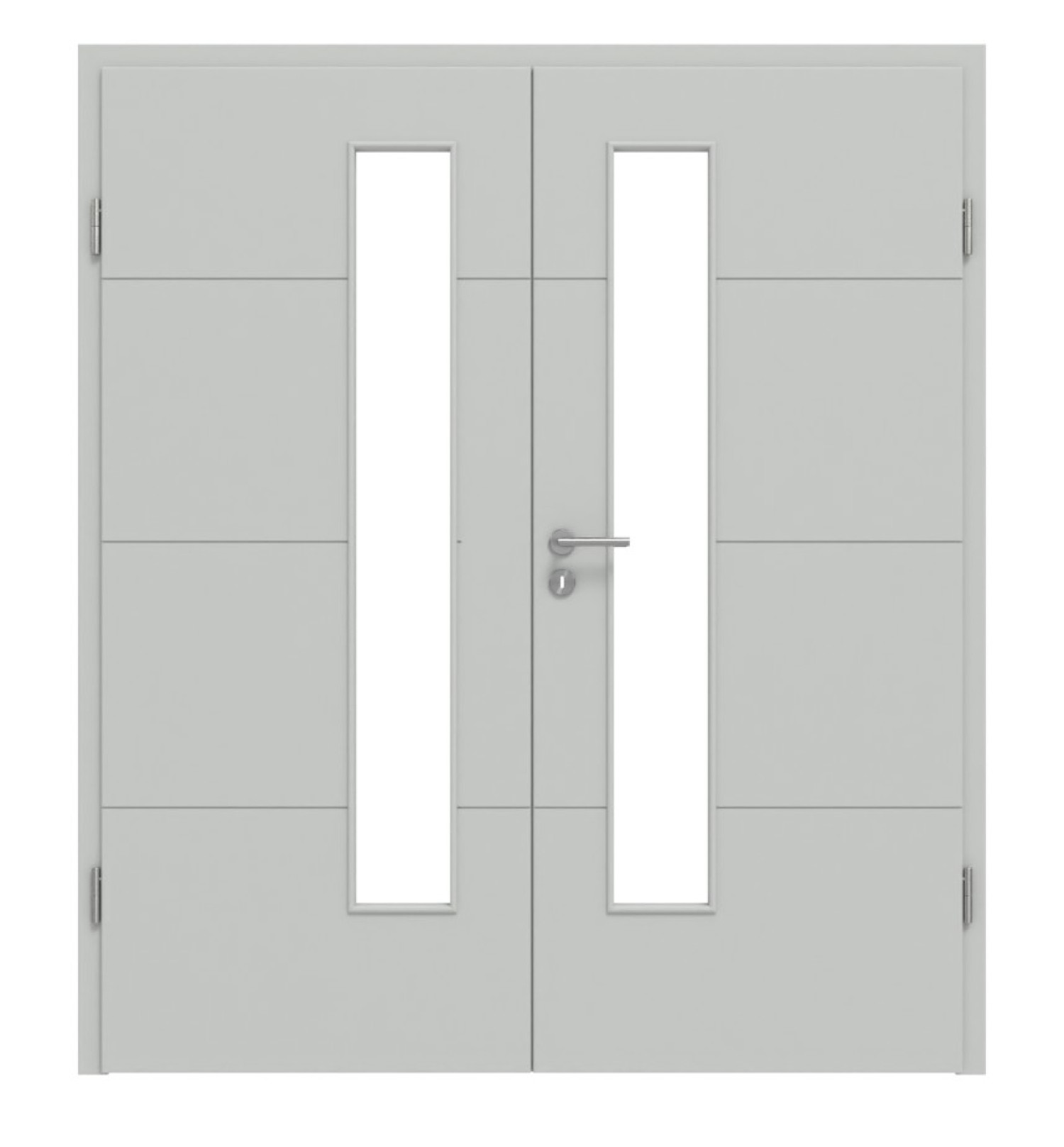 HÖRMANN Doppelflügeltür Groove 34 Grau RAL 7035 Lack DesignLine mit Lichtausschnitt LA 24 schlossseitig mit Zarge