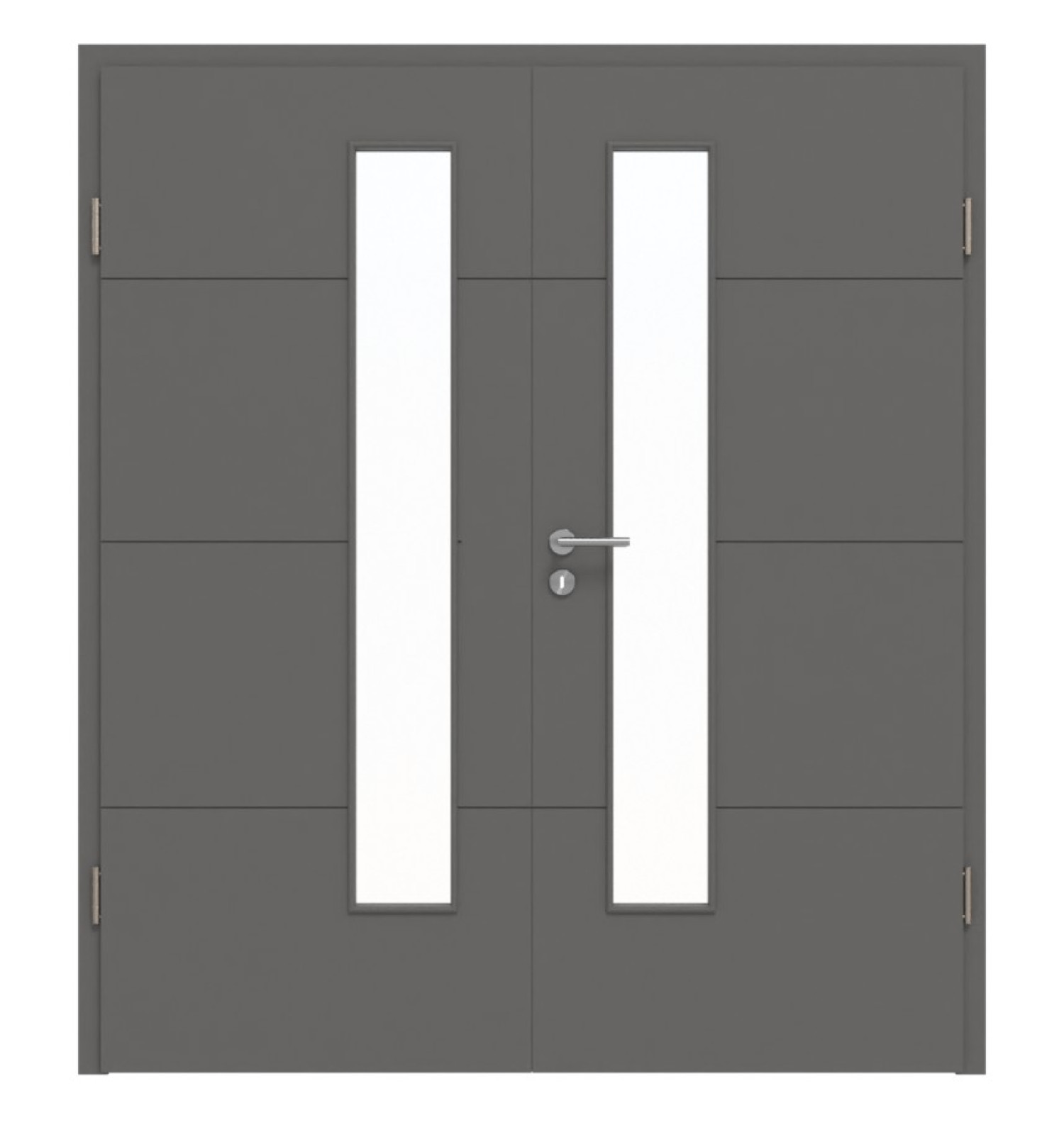 HÖRMANN Doppelflügeltür Groove 34 Staubgrau RAL 7037 Lack DesignLine mit Lichtausschnitt LA 24 schlossseitig mit Zarge