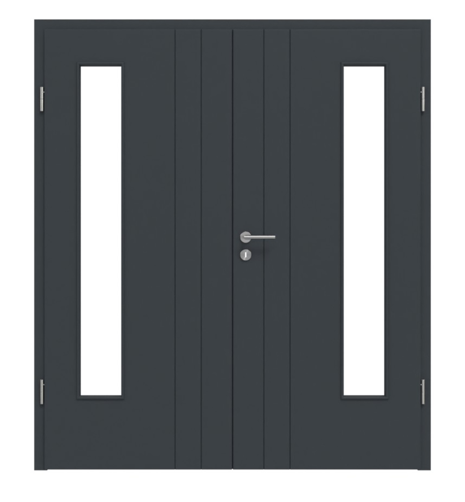 HÖRMANN Doppelflügeltür Groove 44 Anthrazit RAL 7016 Lack DesignLine mit Lichtausschnitt LA 24 bandseitig mit Zarge