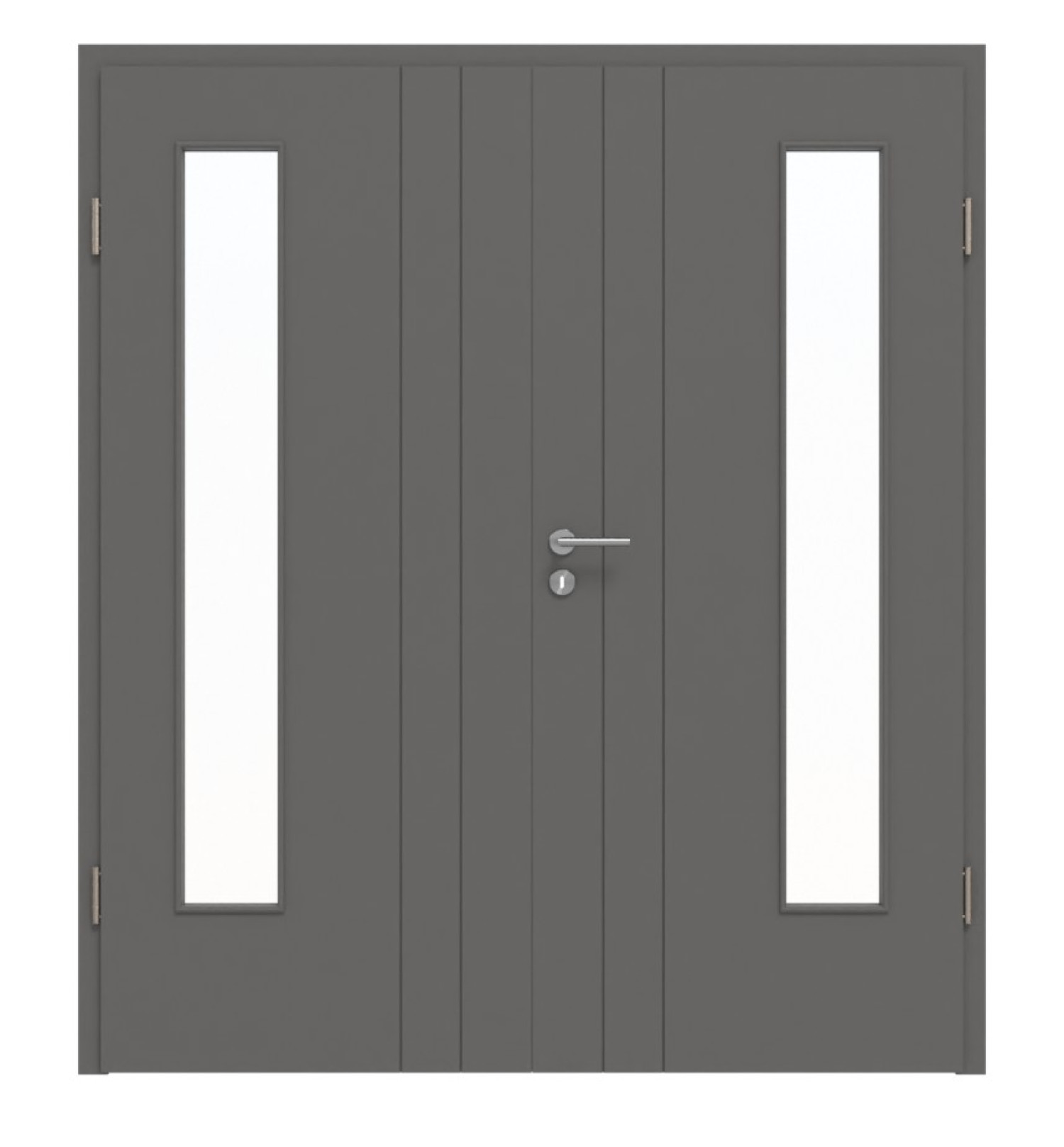 HÖRMANN Doppelflügeltür Groove 44 Staubgrau RAL 7037 Lack DesignLine mit Lichtausschnitt LA 24 bandseitig mit Zarge