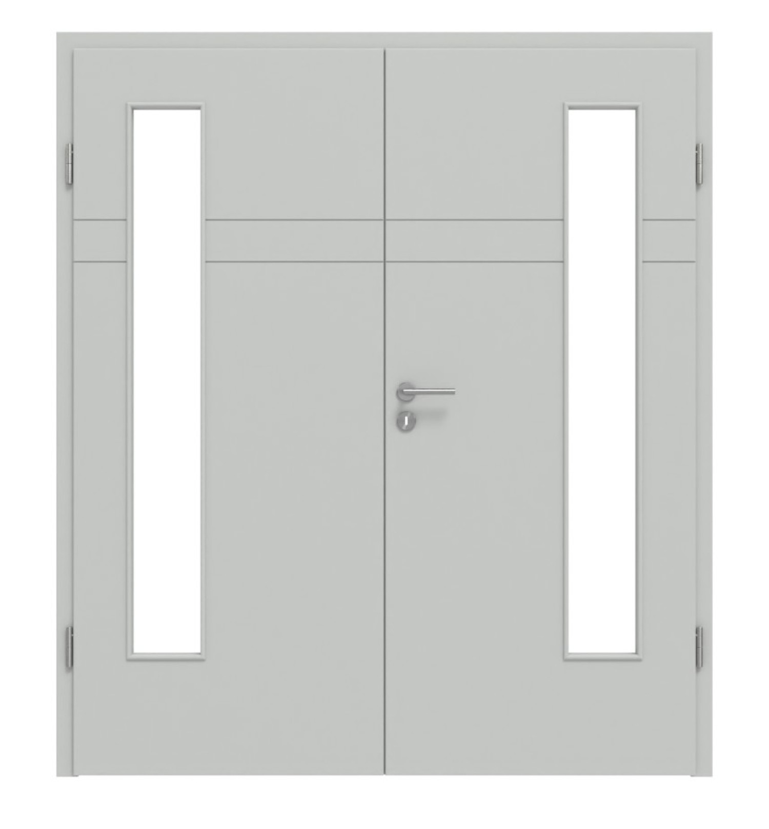 HÖRMANN Doppelflügeltür Groove 78 Grau RAL 7035 Lack DesignLine mit Lichtausschnitt LA 24 bandseitig mit Zarge