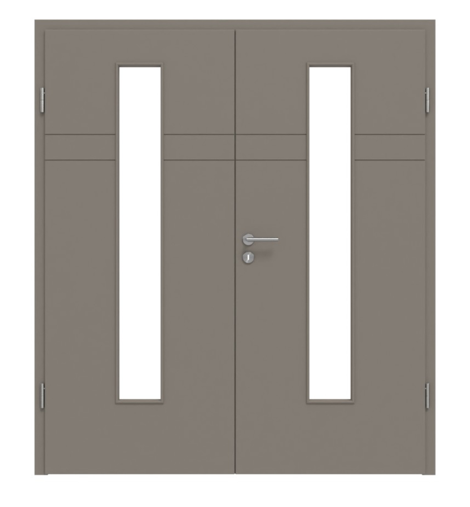HÖRMANN Doppelflügeltür Groove 78 Taupe RAL 7048 Lack DesignLine mit Lichtausschnitt LA 24 mittig mit Zarge
