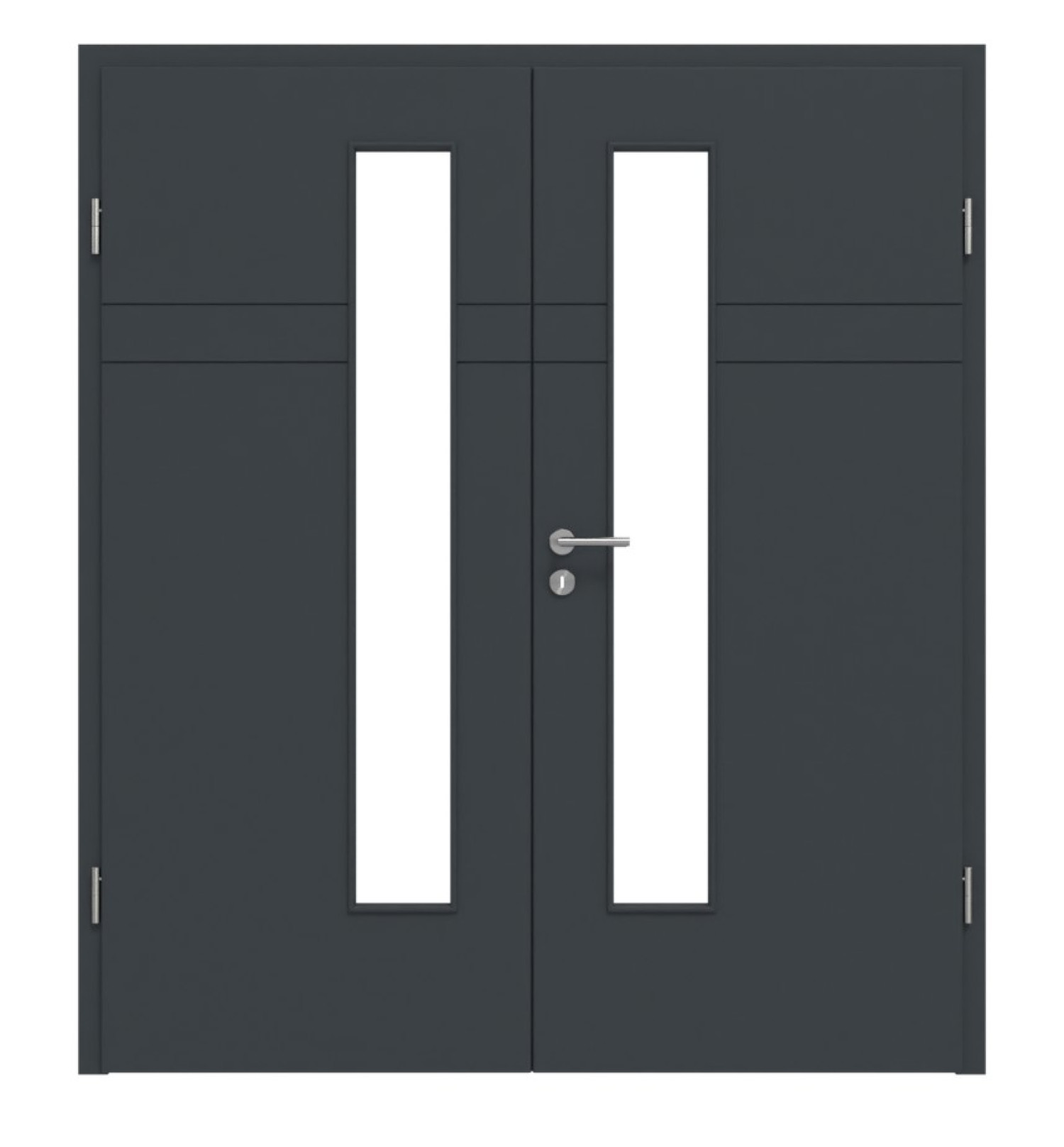 HÖRMANN Doppelflügeltür Groove 78 Anthrazit RAL 7016 Lack DesignLine mit Lichtausschnitt LA 24 schlossseitig mit Zarge