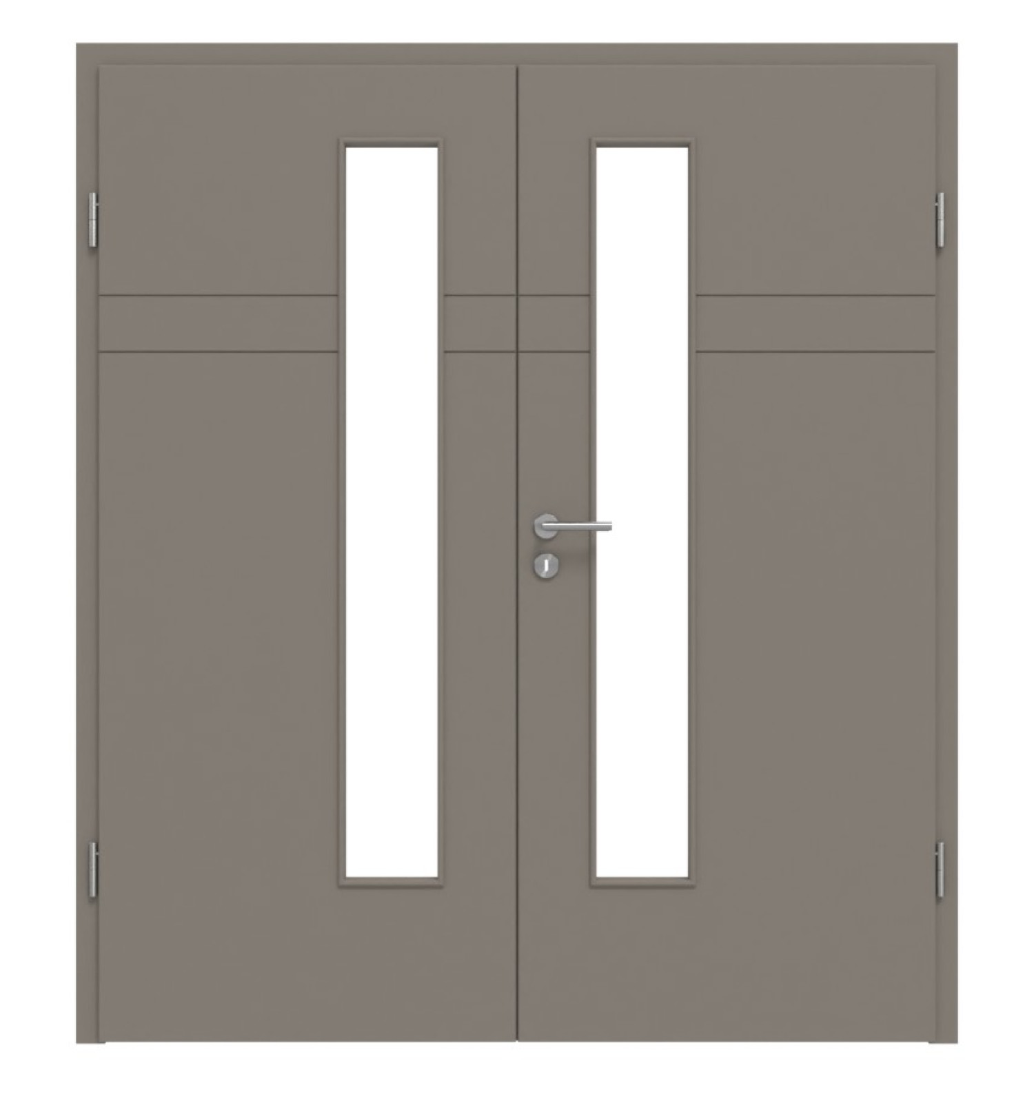 HÖRMANN Doppelflügeltür Groove 78 Taupe RAL 7048 Lack DesignLine mit Lichtausschnitt LA 24 schlossseitig mit Zarge