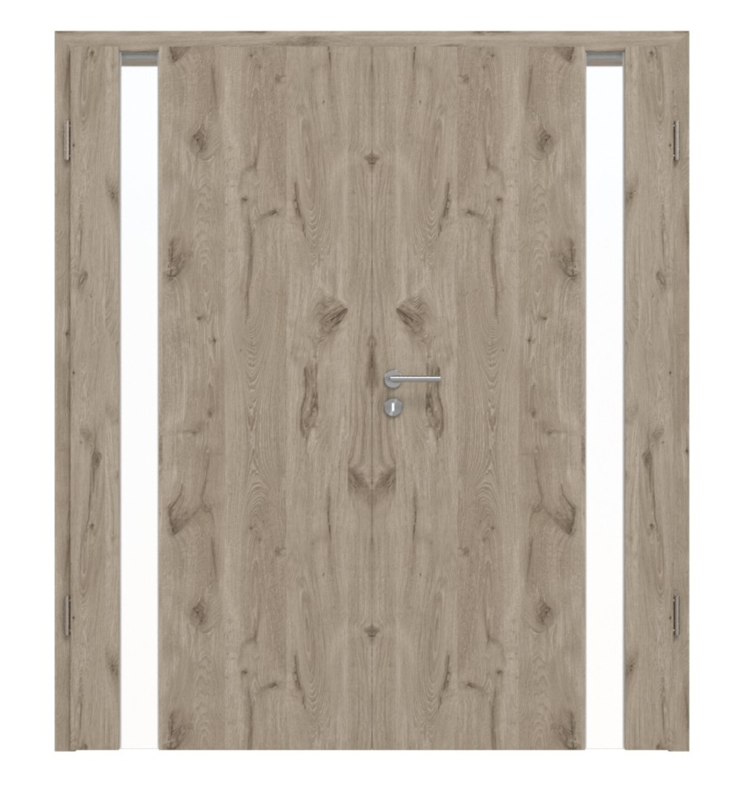 HÖRMANN Doppelflügeltür Pure 1 Nordeiche Duradecor DesignLine mit Lichtausschnitt Bandseite mit Zarge