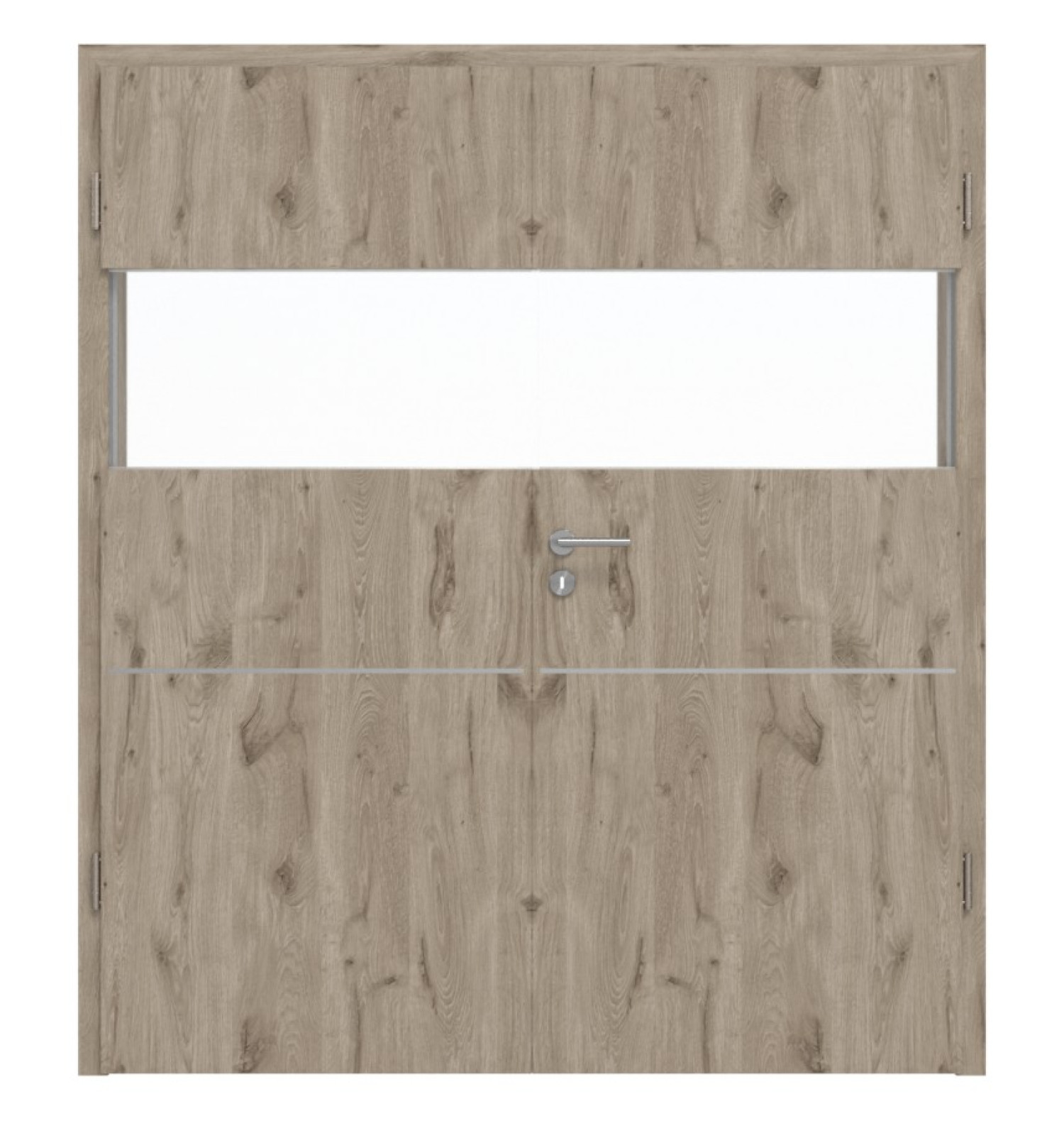 HÖRMANN Doppelflügeltür Pure 2 Nordeiche Duradecor DesignLine mit Lichtausschnitt quer mit bündiger Lisene Plain 79-7 mit Zarge