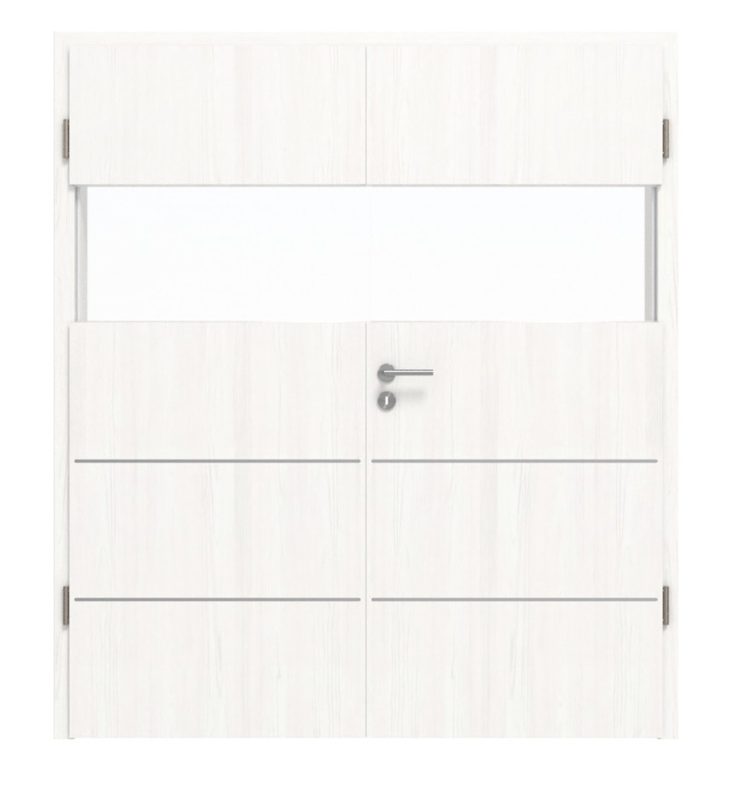 HÖRMANN Doppelflügeltür Pure 2 Gebürstetes Weiß Duradecor DesignLine mit Lichtausschnitt quer mit bündiger Lisene Plain 80-7 mit Zarge