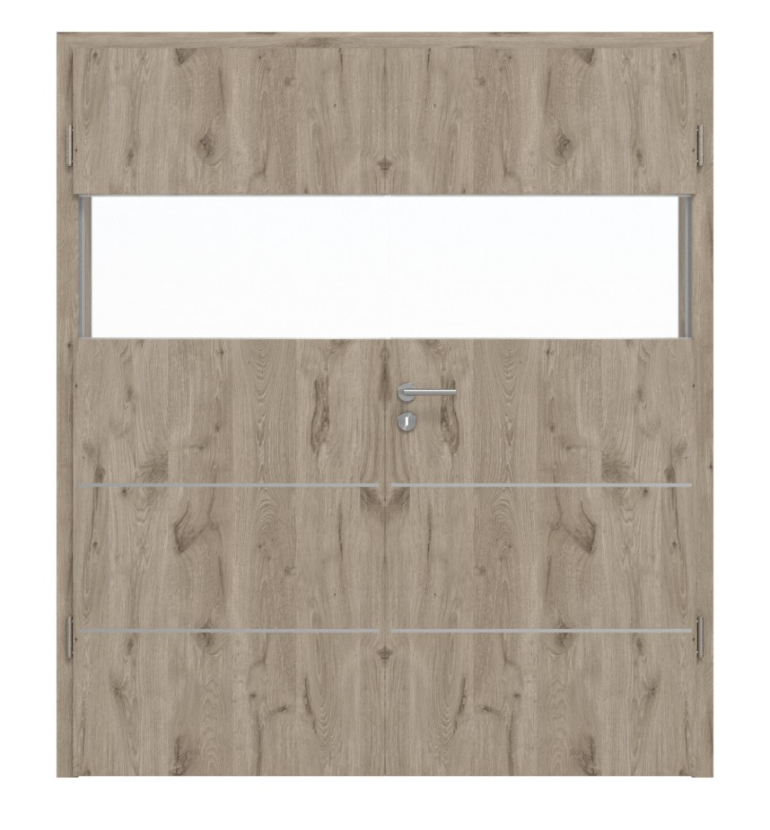 HÖRMANN Doppelflügeltür Pure 2 Nordeiche Duradecor DesignLine mit Lichtausschnitt quer mit bündiger Lisene Plain 80-7 mit Zarge