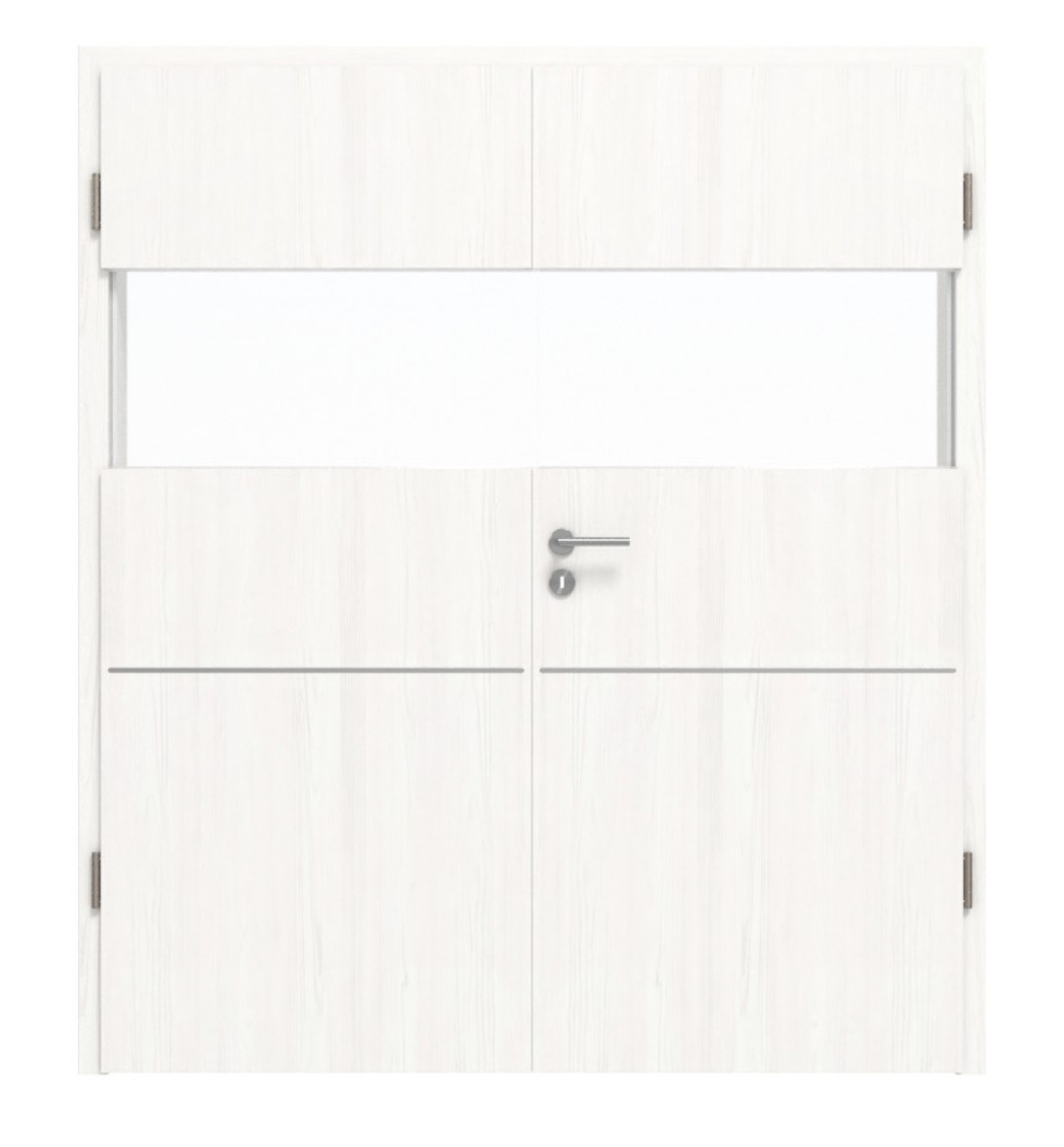 HÖRMANN Doppelflügeltür Pure 2 Gebürstetes Weiß Duradecor DesignLine mit Lichtausschnitt quer mit Lisene Steel 79 mit Zarge