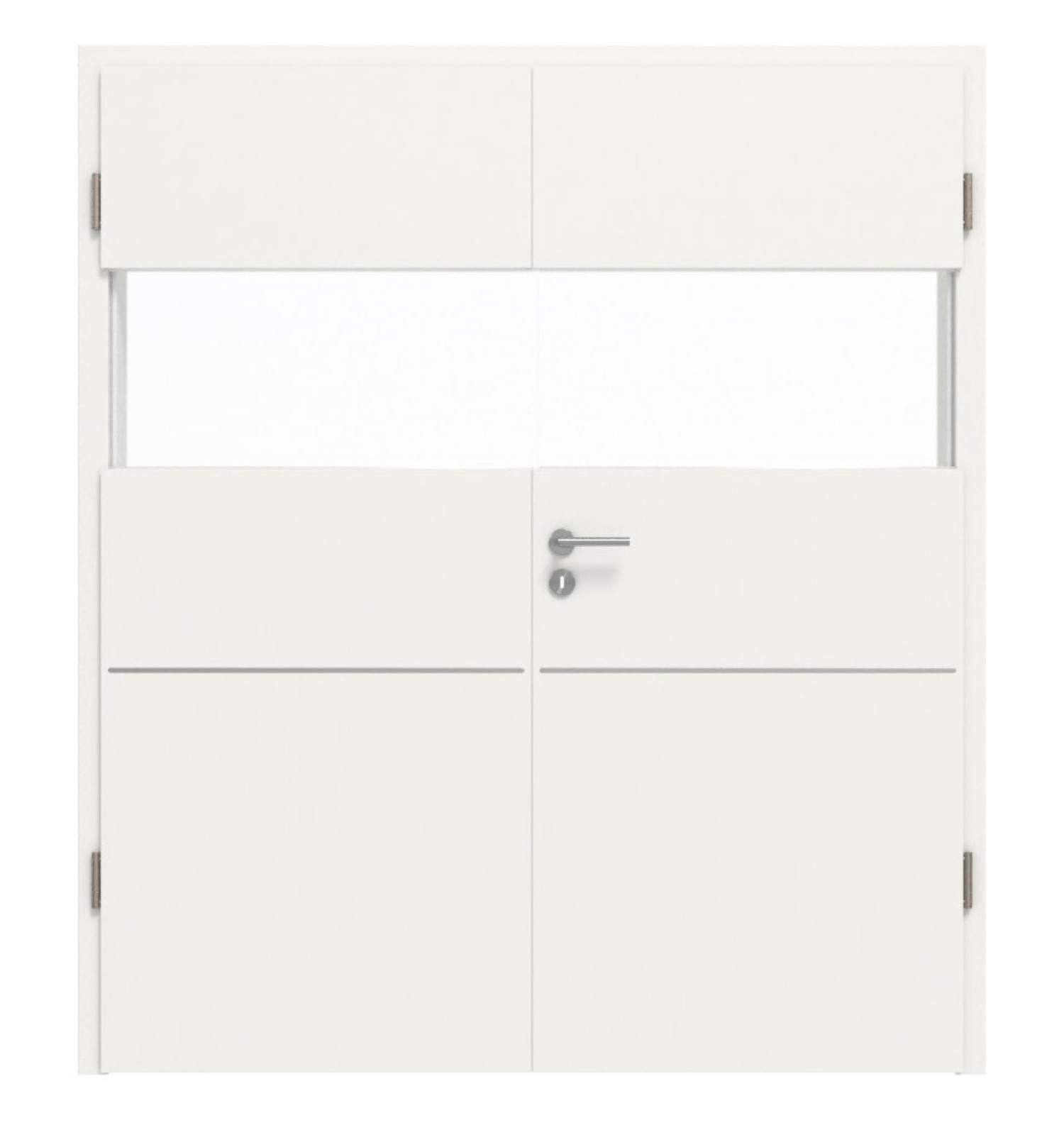 HÖRMANN Doppelflügeltür Pure 2 Verkehrsweiß RAL 9016 Duradecor DesignLine mit Lichtausschnitt quer mit Lisene Steel 79 mit Zarge