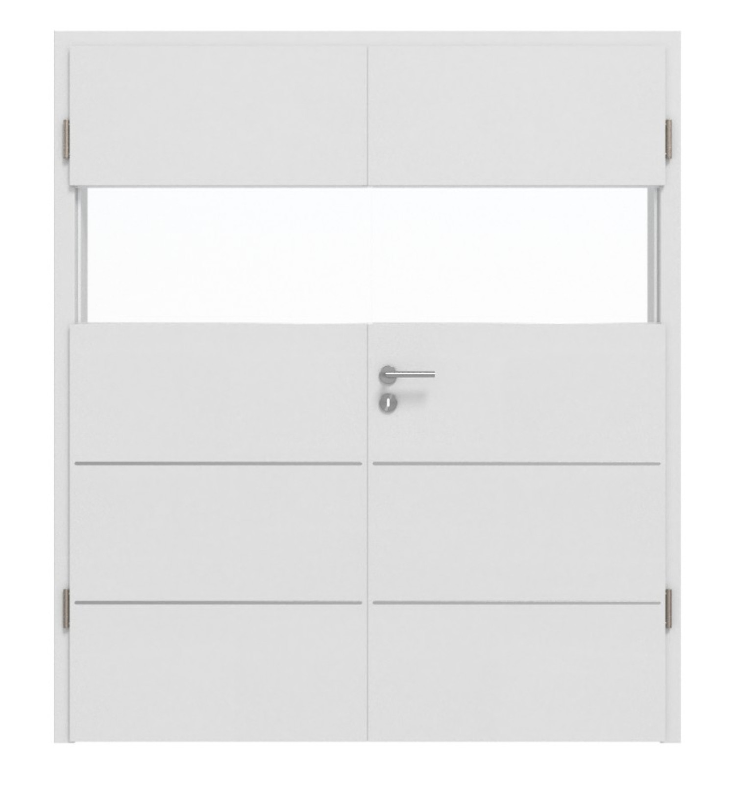 HÖRMANN Doppelflügeltür Pure 2 Bütte Weiß Duradecor DesignLine mit Lichtausschnitt quer mit Lisene Steel 80 mit Zarge