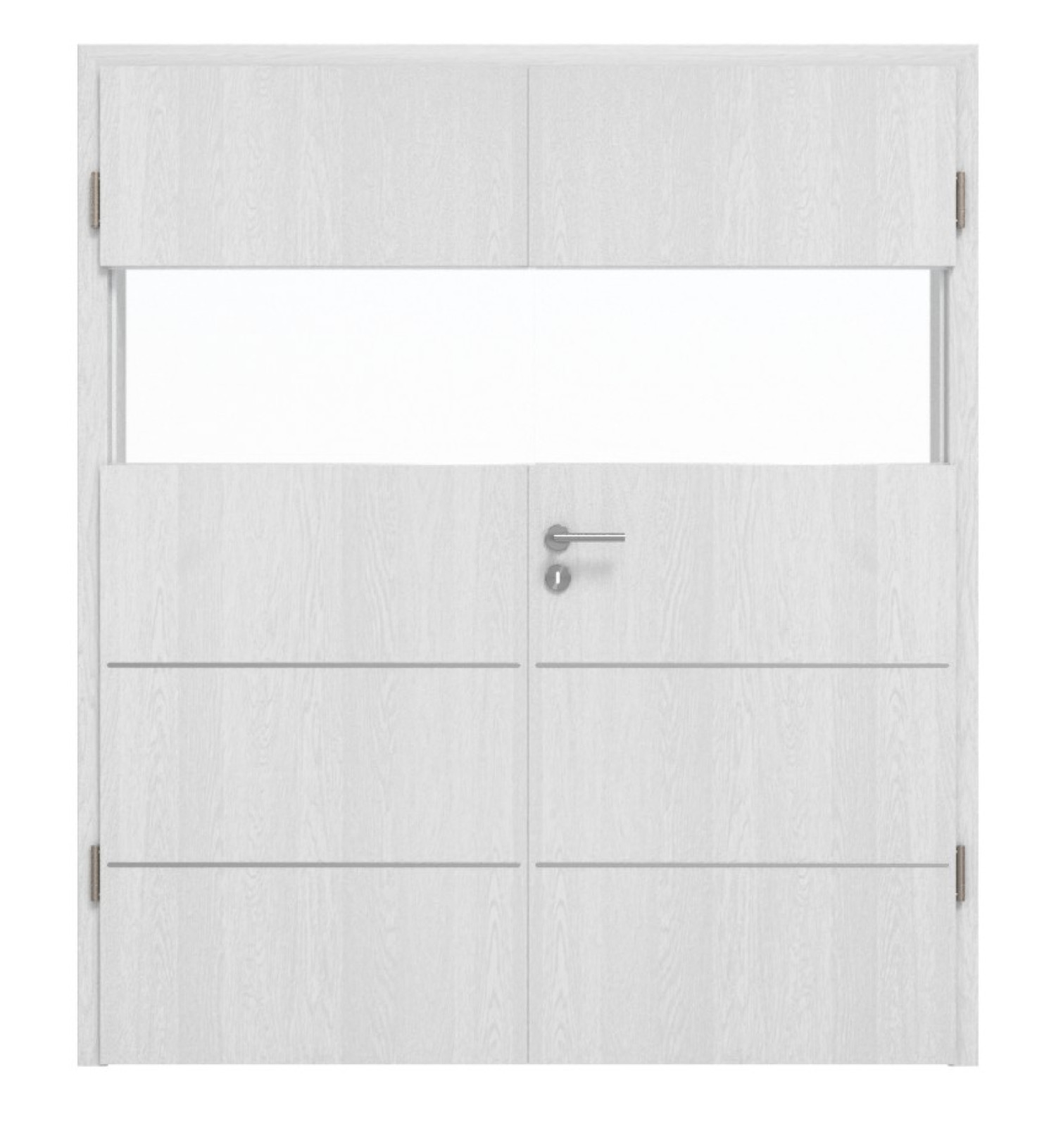 HÖRMANN Doppelflügeltür Pure 2 Eiche Weiß Duradecor DesignLine mit Lichtausschnitt quer mit Lisene Steel 80 mit Zarge