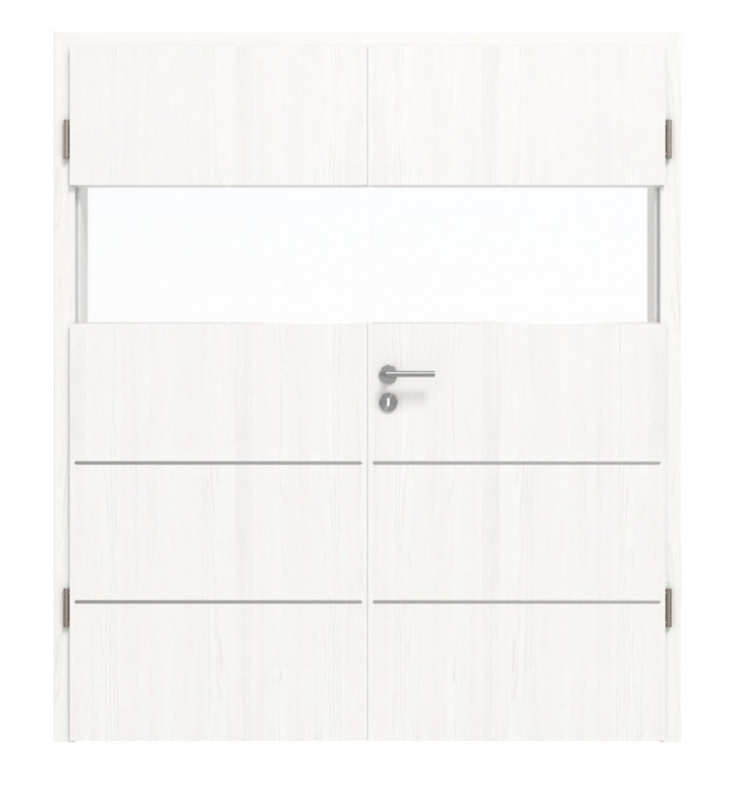 HÖRMANN Doppelflügeltür Pure 2 Gebürstetes Weiß Duradecor DesignLine mit Lichtausschnitt quer mit Lisene Steel 80 mit Zarge