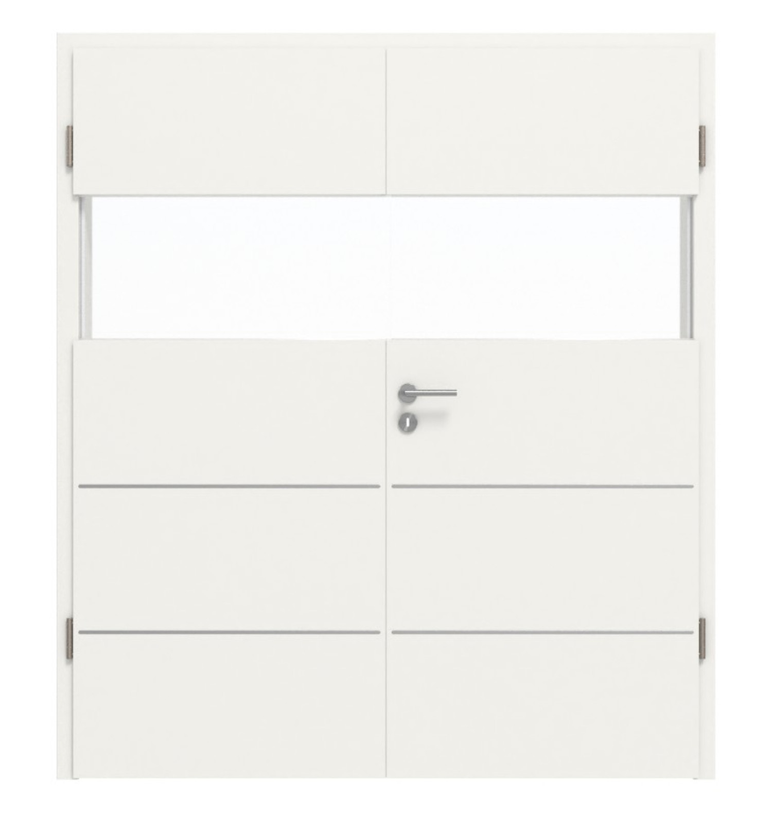 HÖRMANN Doppelflügeltür Pure 2 Verkehrsweiß RAL 9016 Duradecor DesignLine mit Lichtausschnitt quer mit Lisene Steel 80 mit Zarge