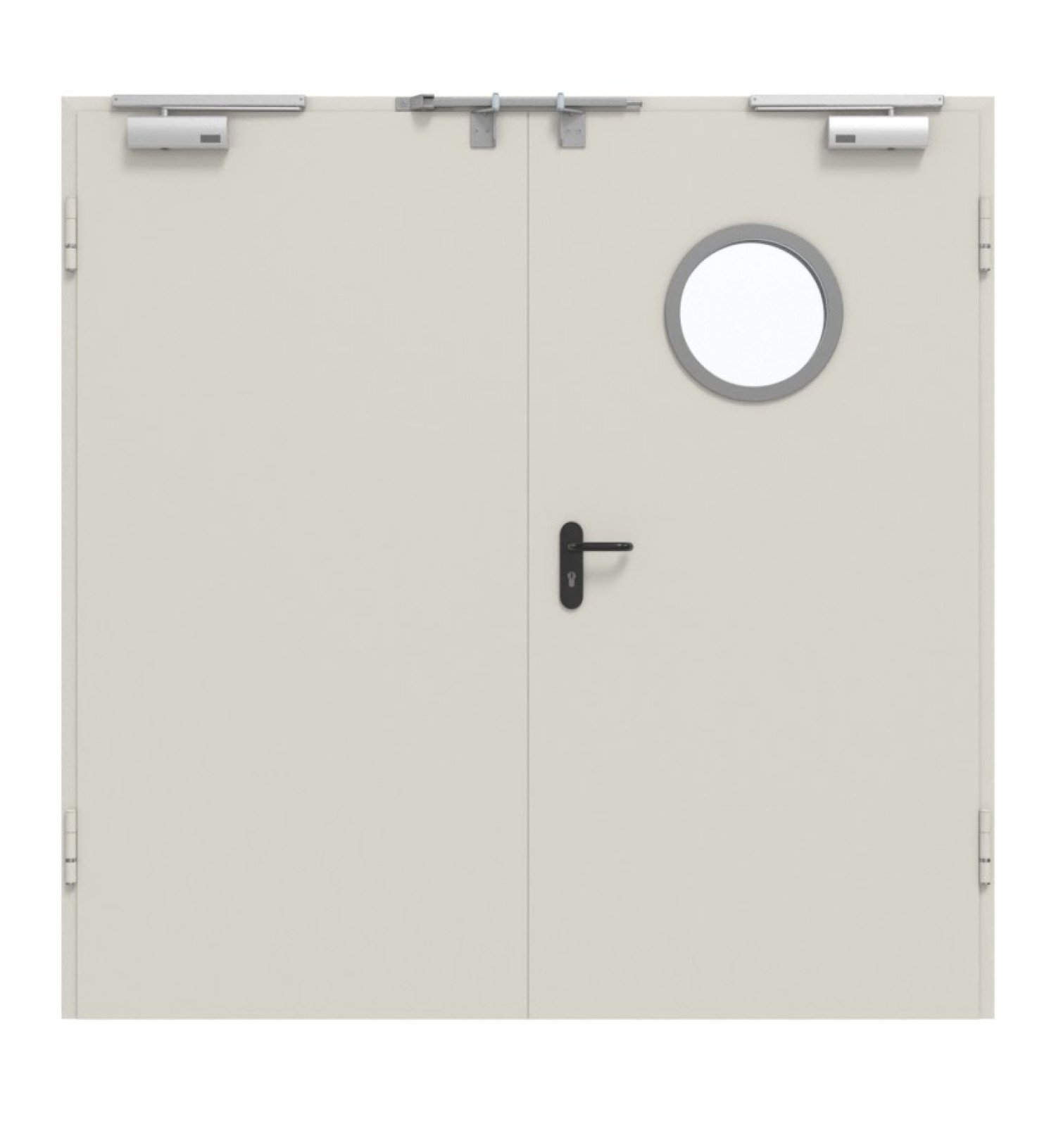 HÖRMANN Außentür-Set 2-flg. Stahl mit Feuerschutzfunktion H3-2 OD mit rundem Lichtausschnitt im Gehflügel inkl. Eckzarge