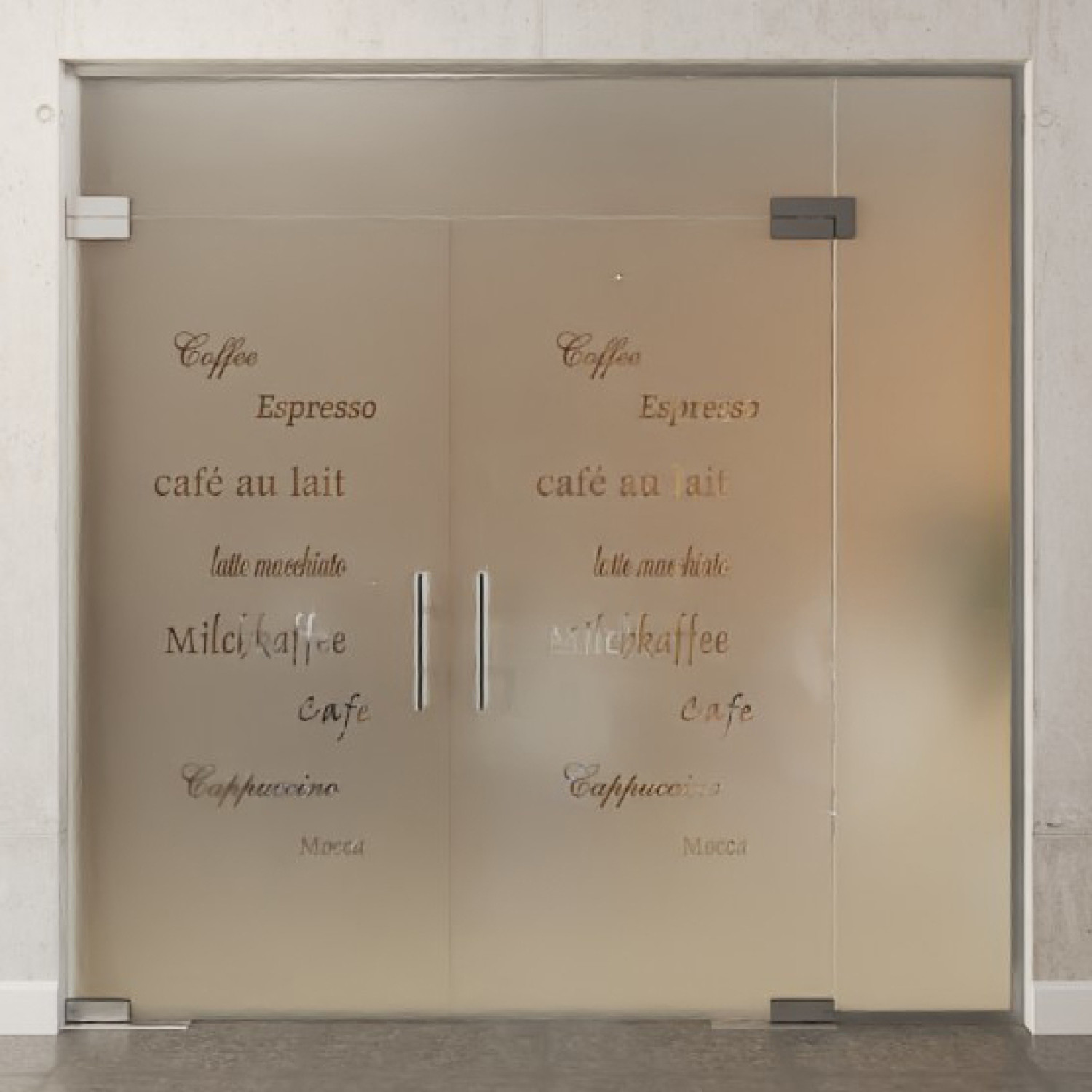 Bild von Cafe 2 Motiv klar 2-flg. Glaspendeltür mit einem Seitenteil und Oberlicht DORMA Mundus BTS Variante 11 - Erkelenz